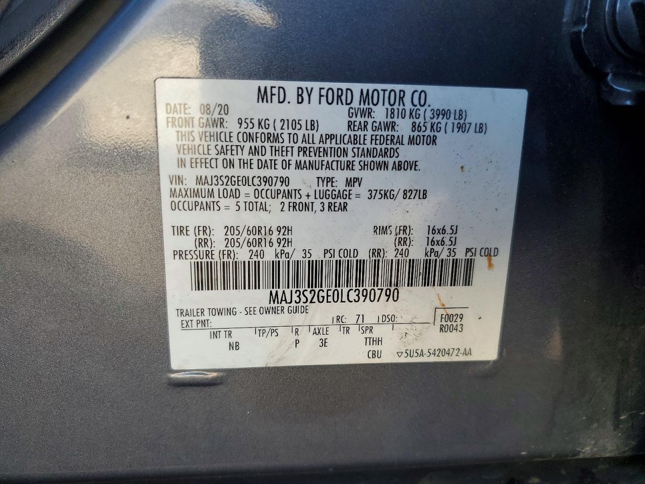 2020 Ford Ecosport Se Gray vin: MAJ3S2GE0LC390790