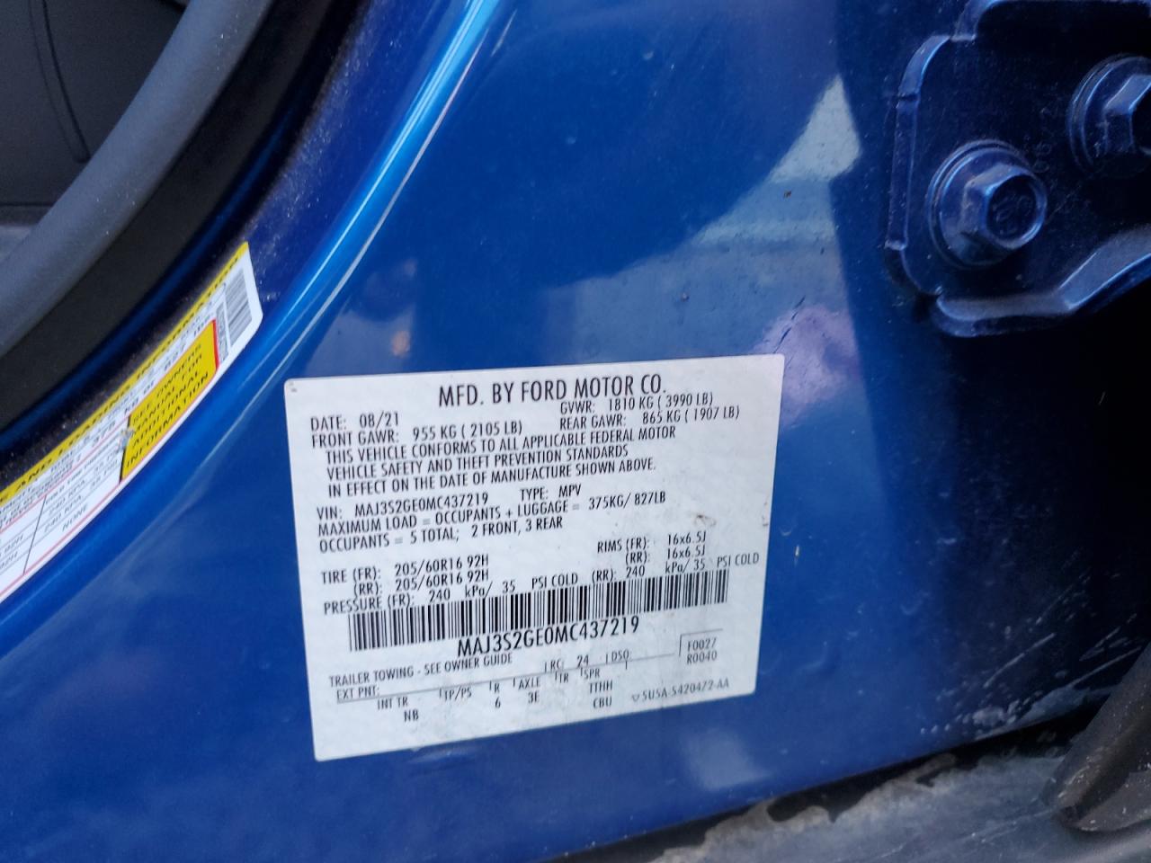 2021 Ford Ecosport Se Blue vin: MAJ3S2GE0MC437219
