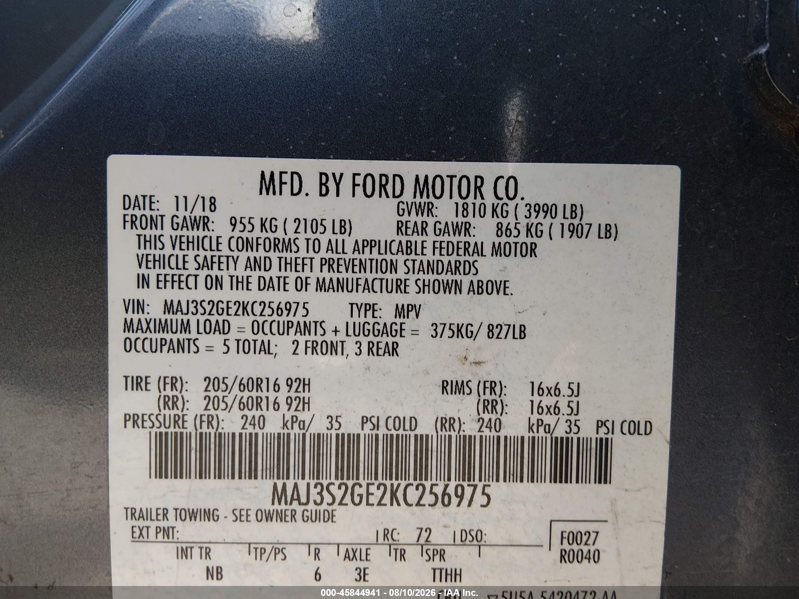 2019 Ford Ecosport Se Gray vin: MAJ3S2GE2KC256975
