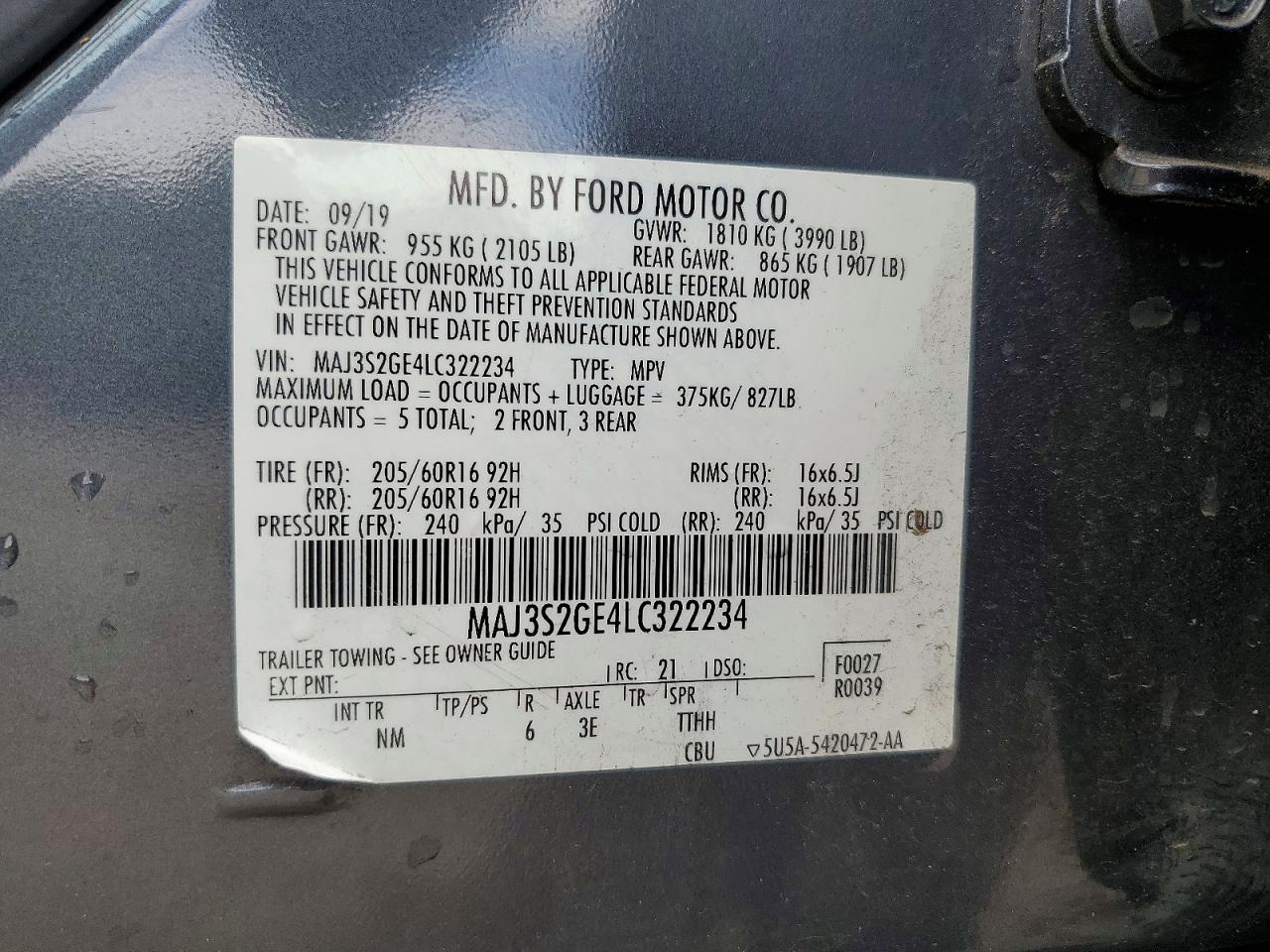 2020 Ford Ecosport Se Gray vin: MAJ3S2GE4LC322234
