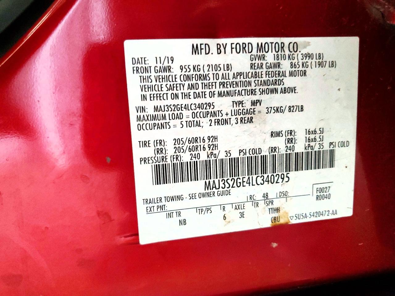 2020 Ford Ecosport Se Red vin: MAJ3S2GE4LC340295