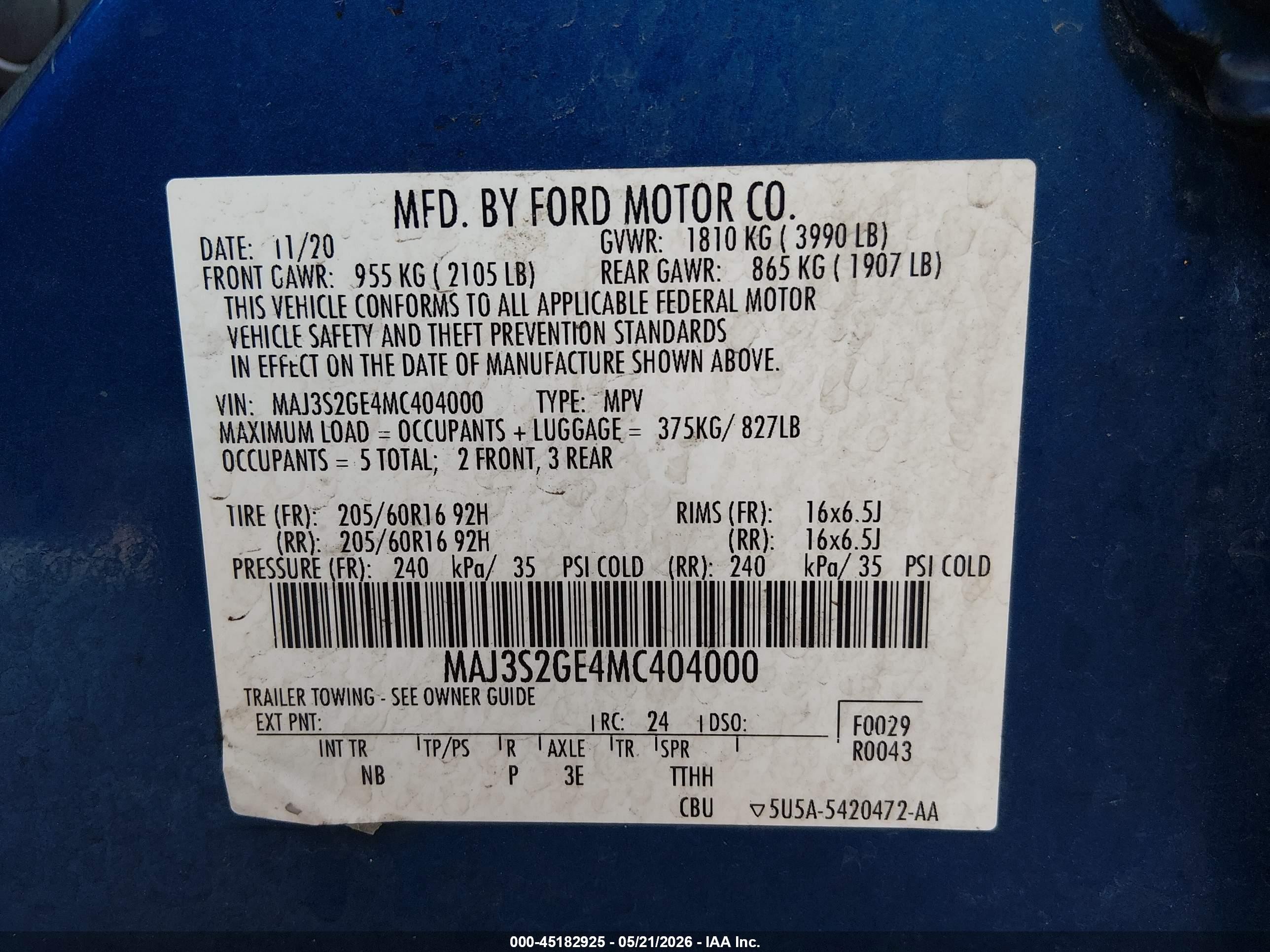 2021 Ford Ecosport Se Blue vin: MAJ3S2GE4MC404000