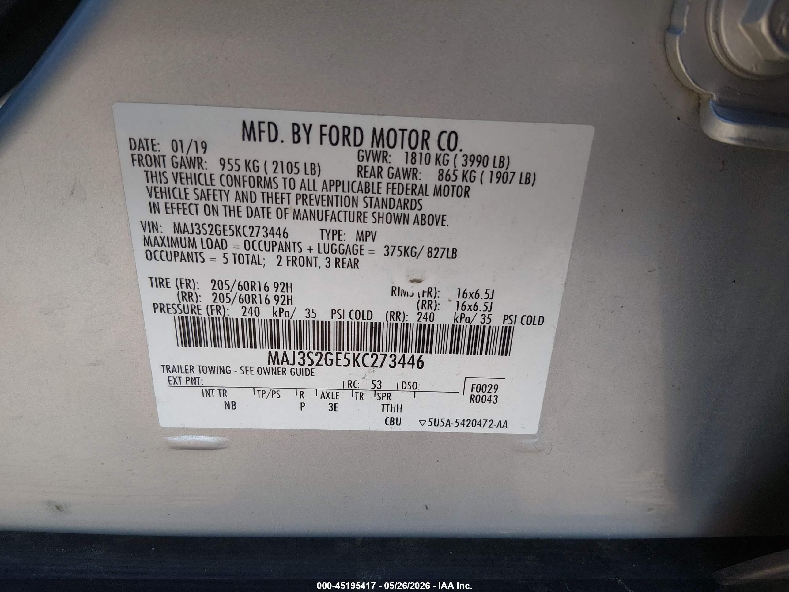 2019 Ford Ecosport Se Silver vin: MAJ3S2GE5KC273446