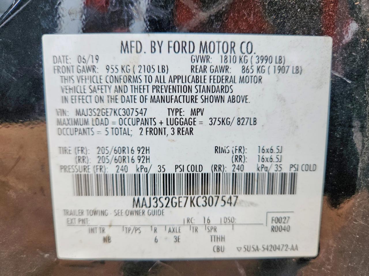 2019 Ford Ecosport Se Black vin: MAJ3S2GE7KC307547
