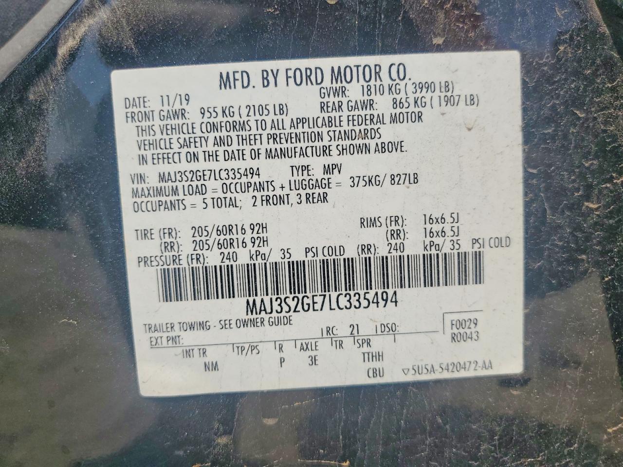 2020 Ford Ecosport Se Black vin: MAJ3S2GE7LC335494