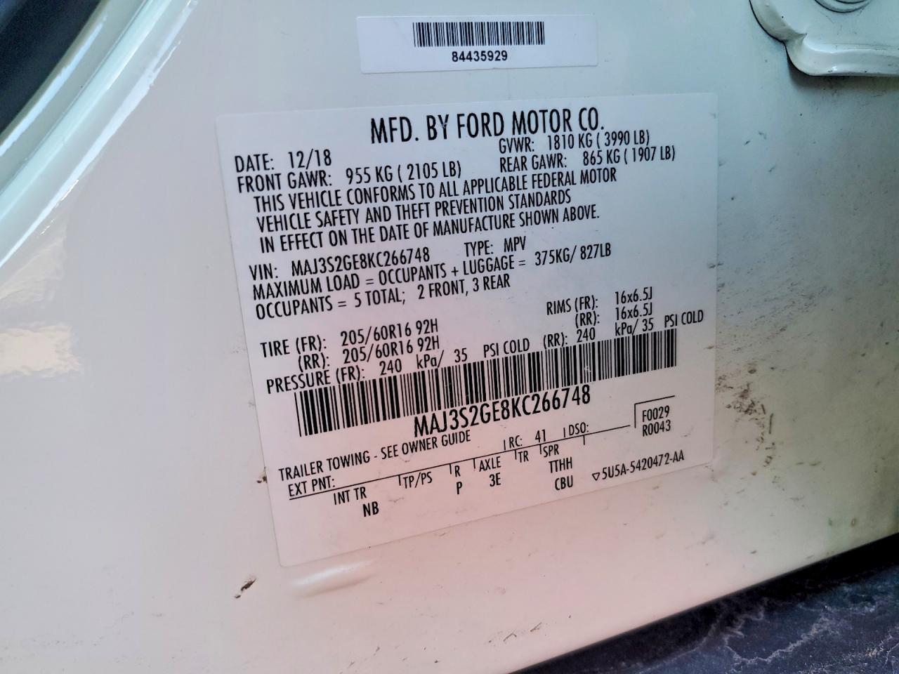 2019 Ford Ecosport Se White vin: MAJ3S2GE8KC266748