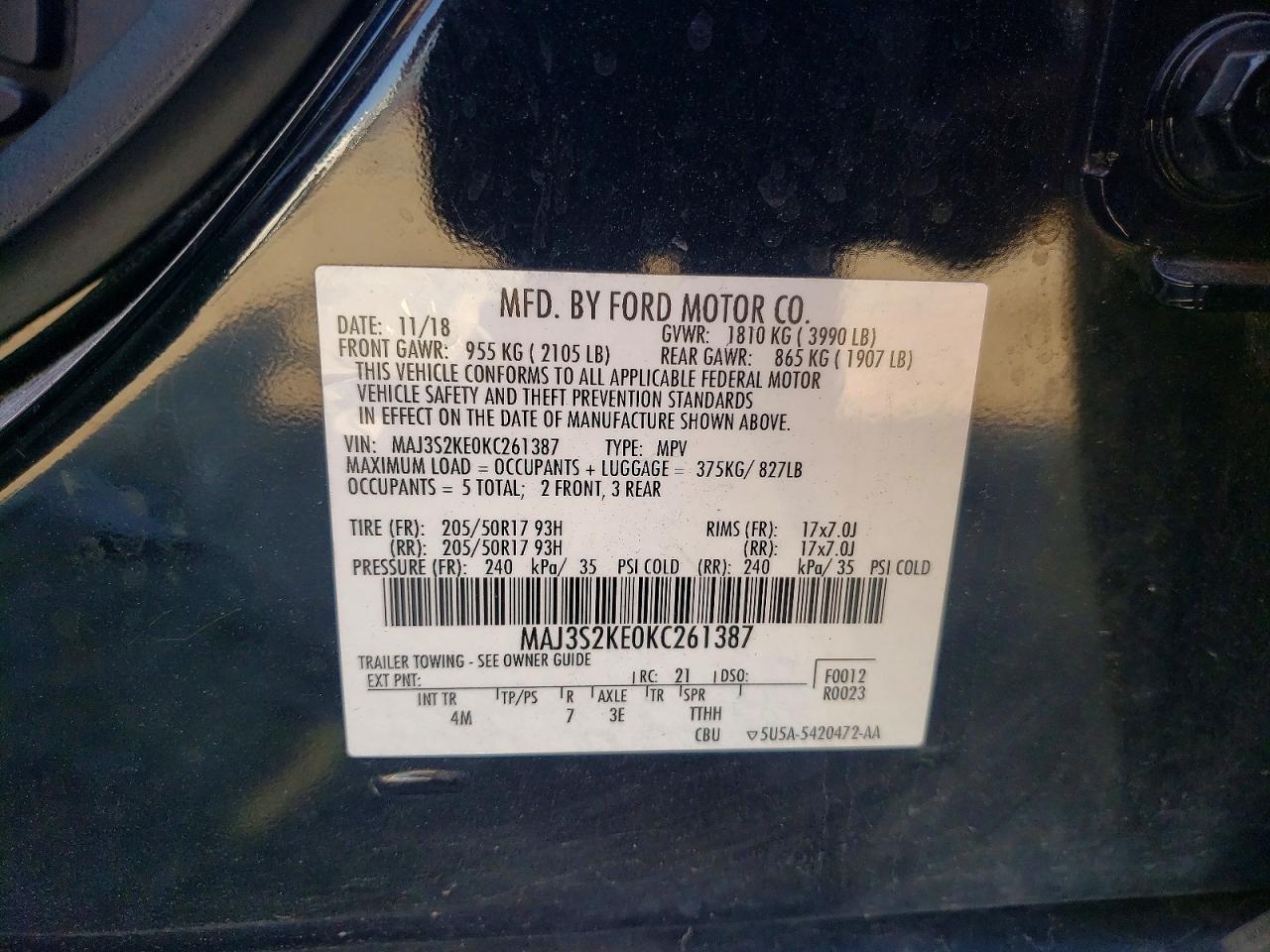 2019 Ford Ecosport Titanium Black vin: MAJ3S2KE0KC261387