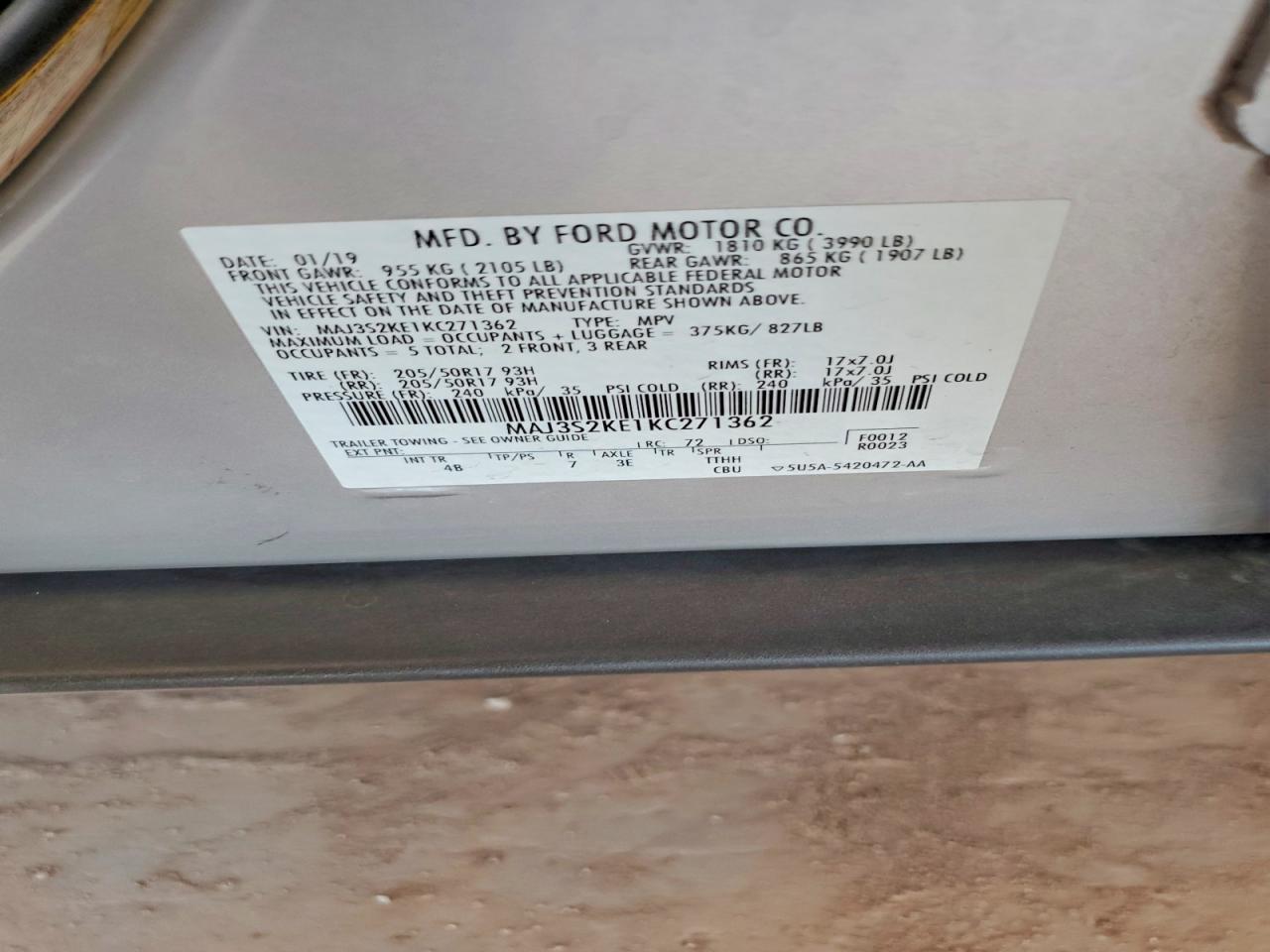 2019 Ford Ecosport Titanium Silver vin: MAJ3S2KE1KC271362