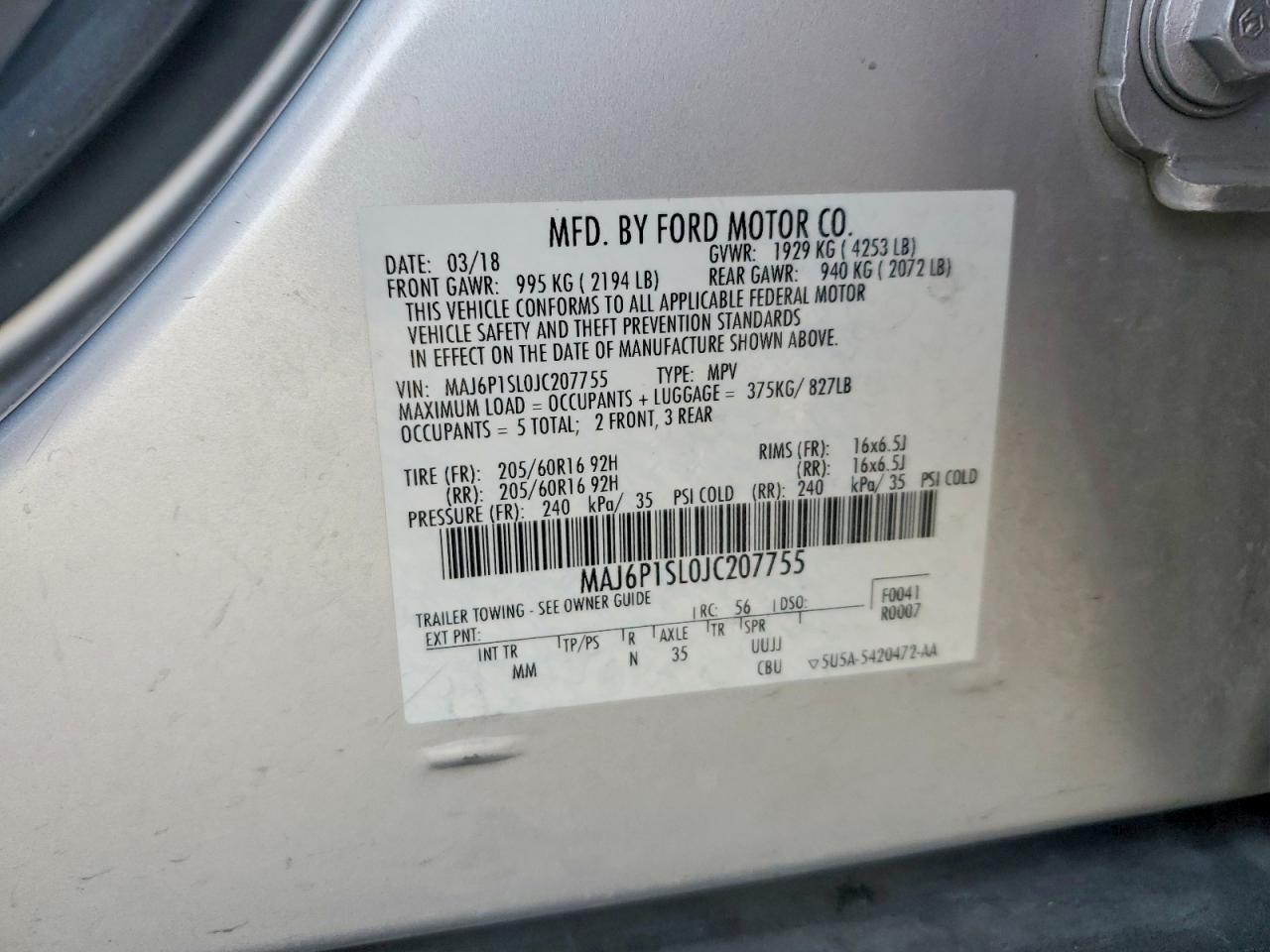 2018 Ford Ecosport S Silver vin: MAJ6P1SL0JC207755