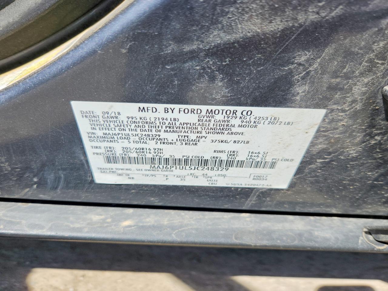2018 Ford Ecosport Se Gray vin: MAJ6P1UL5JC248329