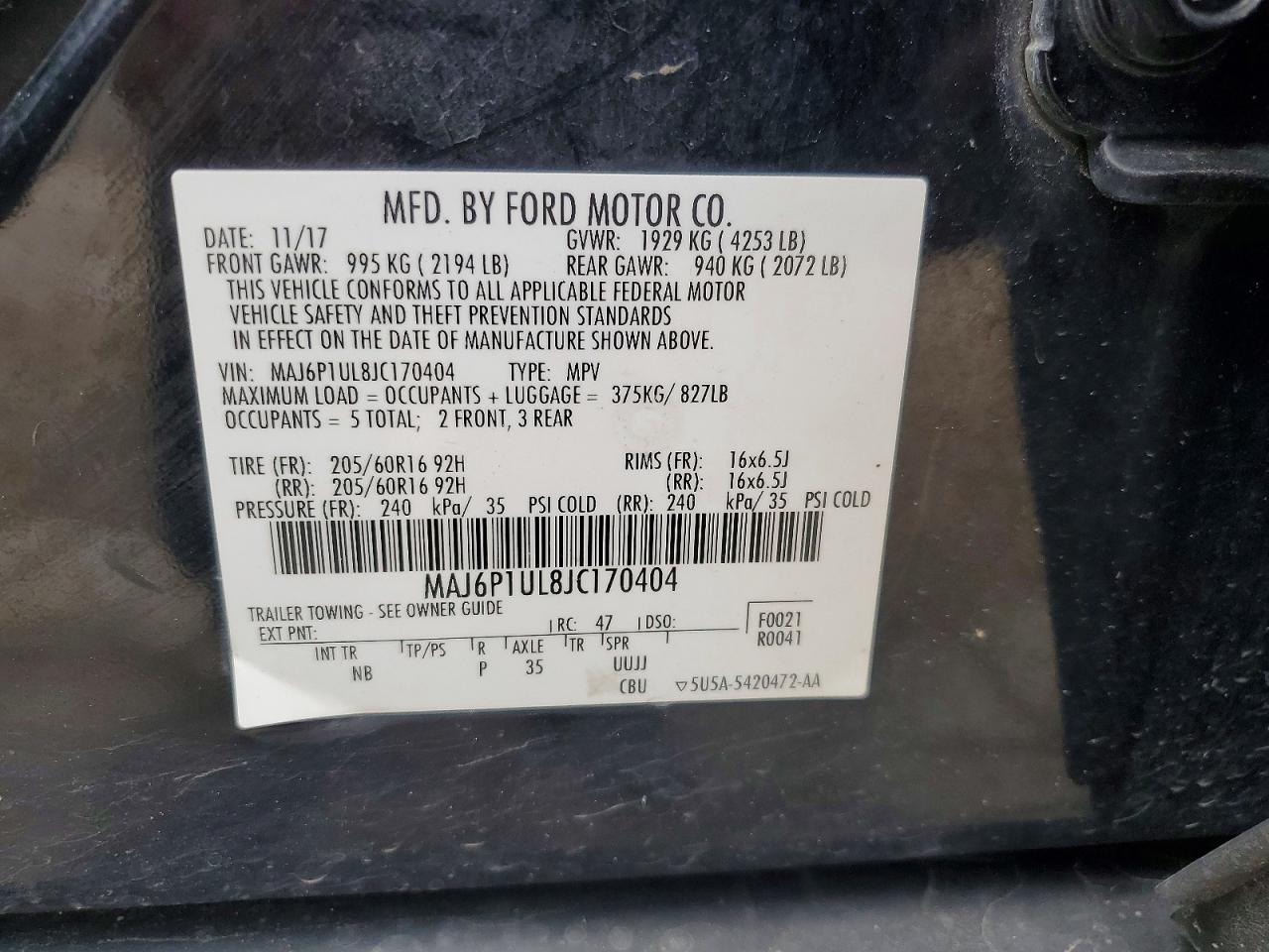 2018 Ford Ecosport Se Black vin: MAJ6P1UL8JC170404