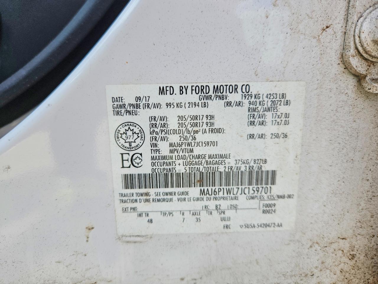 2018 Ford Ecosport Titanium White vin: MAJ6P1WL7JC159701