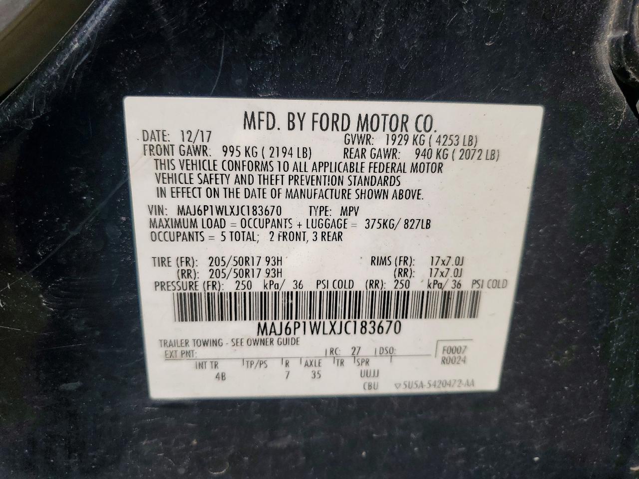 2018 Ford Ecosport Titanium Black vin: MAJ6P1WLXJC183670
