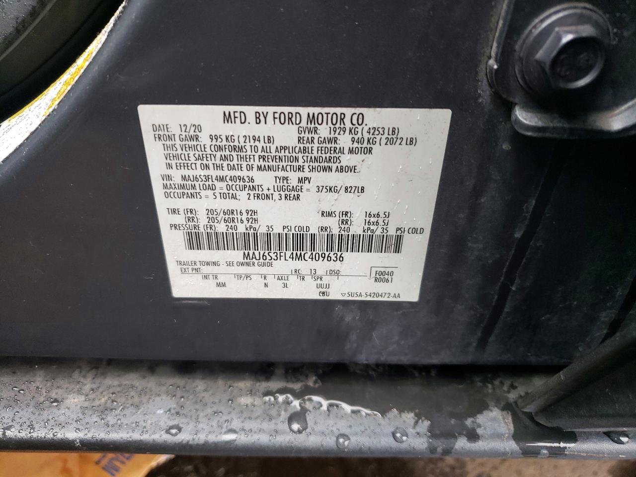 2021 Ford Ecosport S Gray vin: MAJ6S3FL4MC409636