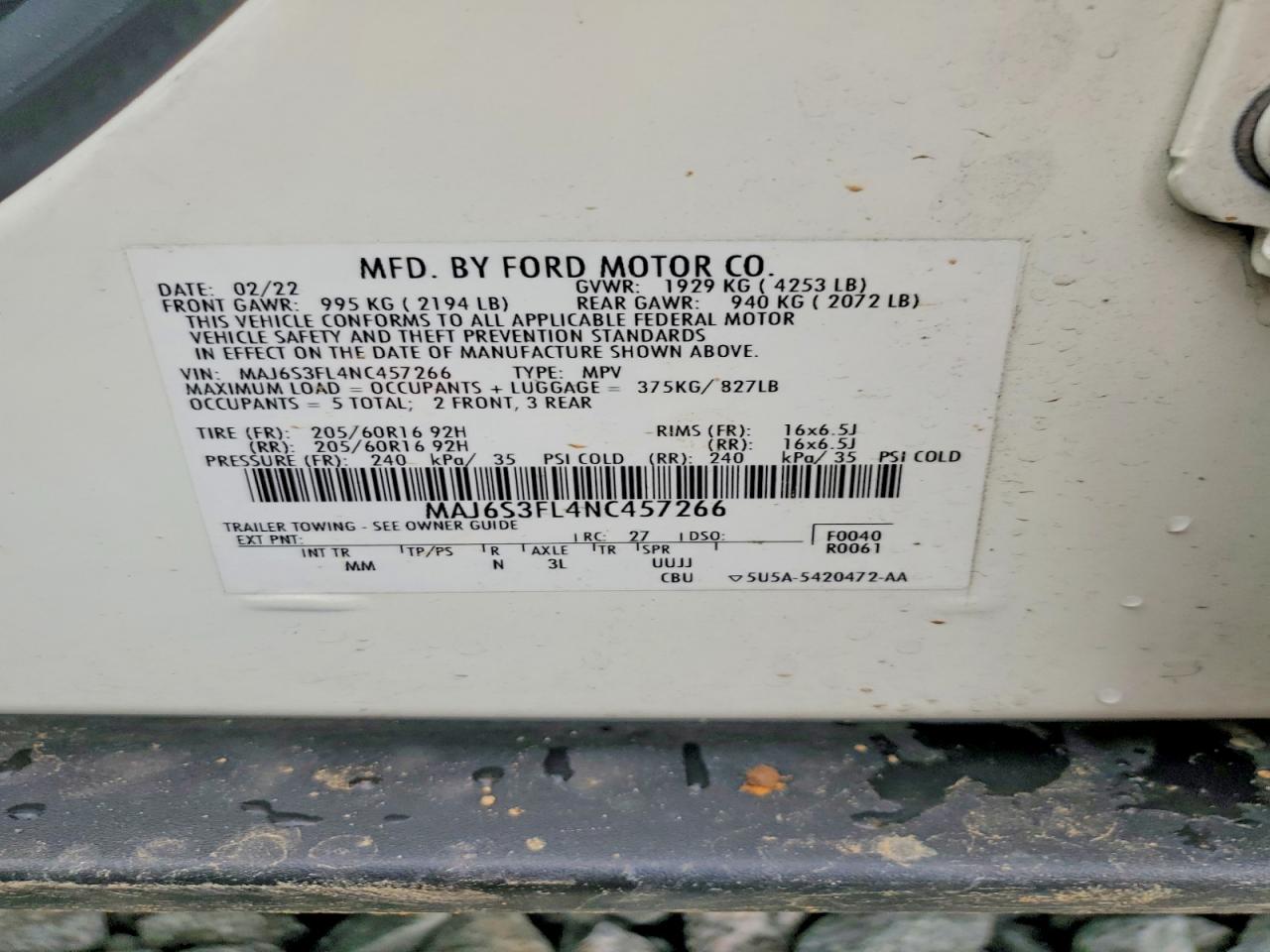 2022 Ford Ecosport S White vin: MAJ6S3FL4NC457266