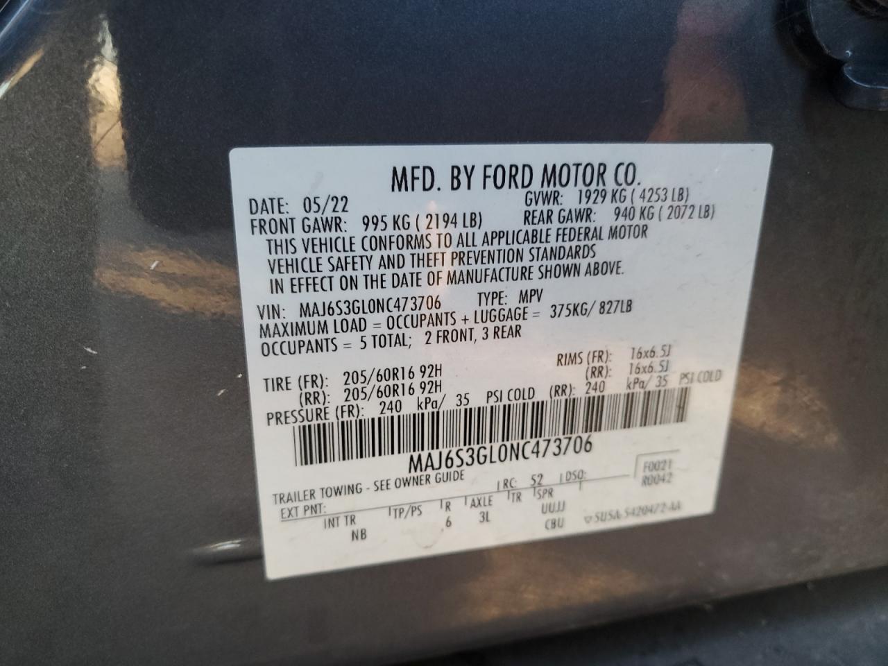 2022 Ford Ecosport Se Gray vin: MAJ6S3GL0NC473706