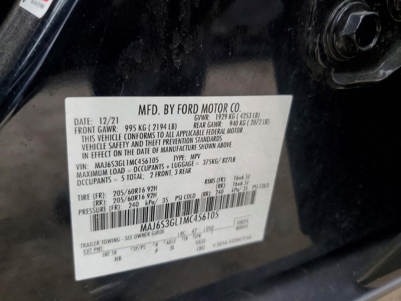 2021 Ford Ecosport Se Black vin: MAJ6S3GL1MC456105