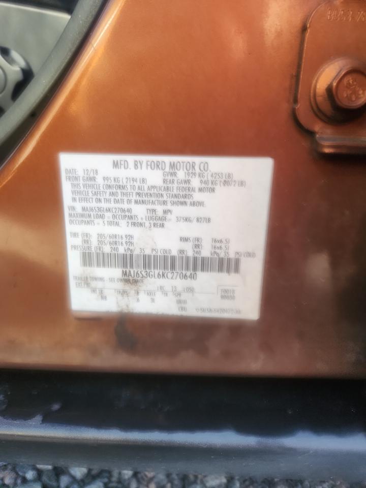 2019 Ford Ecosport Se Brown vin: MAJ6S3GL6KC270640