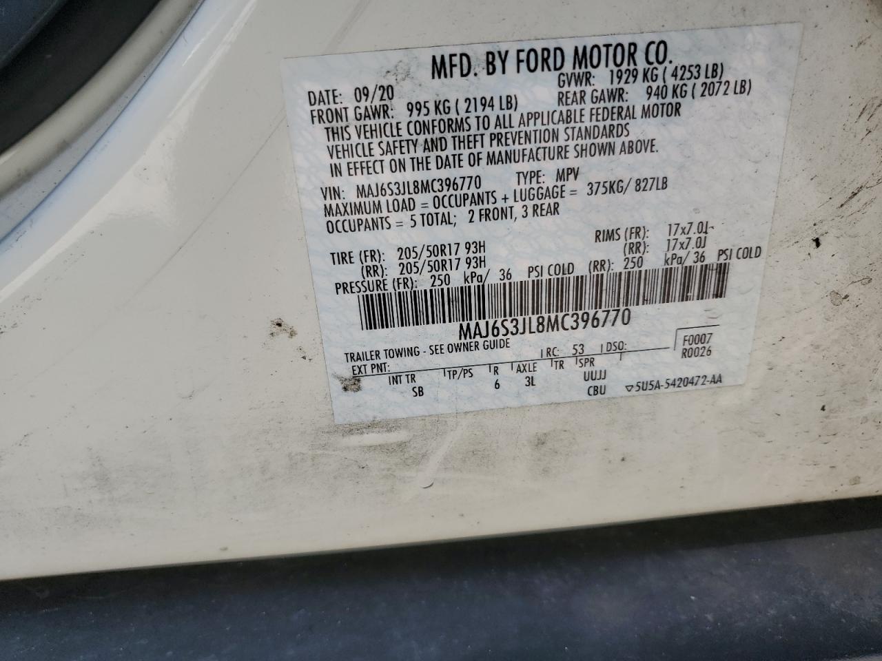 2021 Ford Ecosport Ses Белый vin: MAJ6S3JL8MC396770