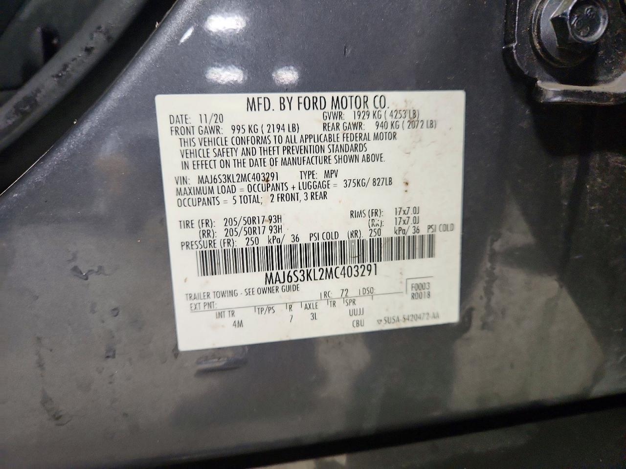 2021 Ford Ecosport Titanium Gray vin: MAJ6S3KL2MC403291