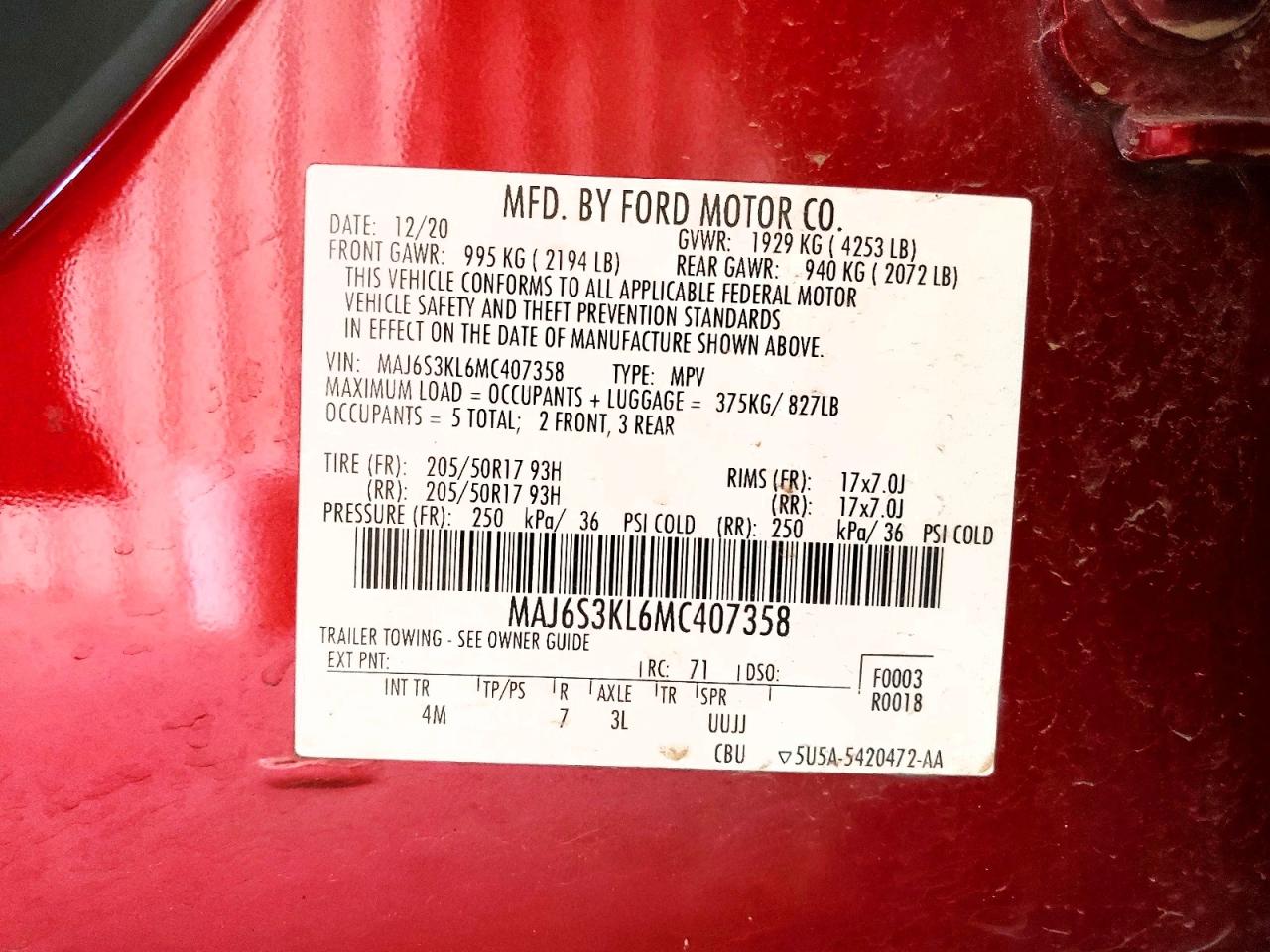 2021 Ford Ecosport Titanium Burgundy vin: MAJ6S3KL6MC407358