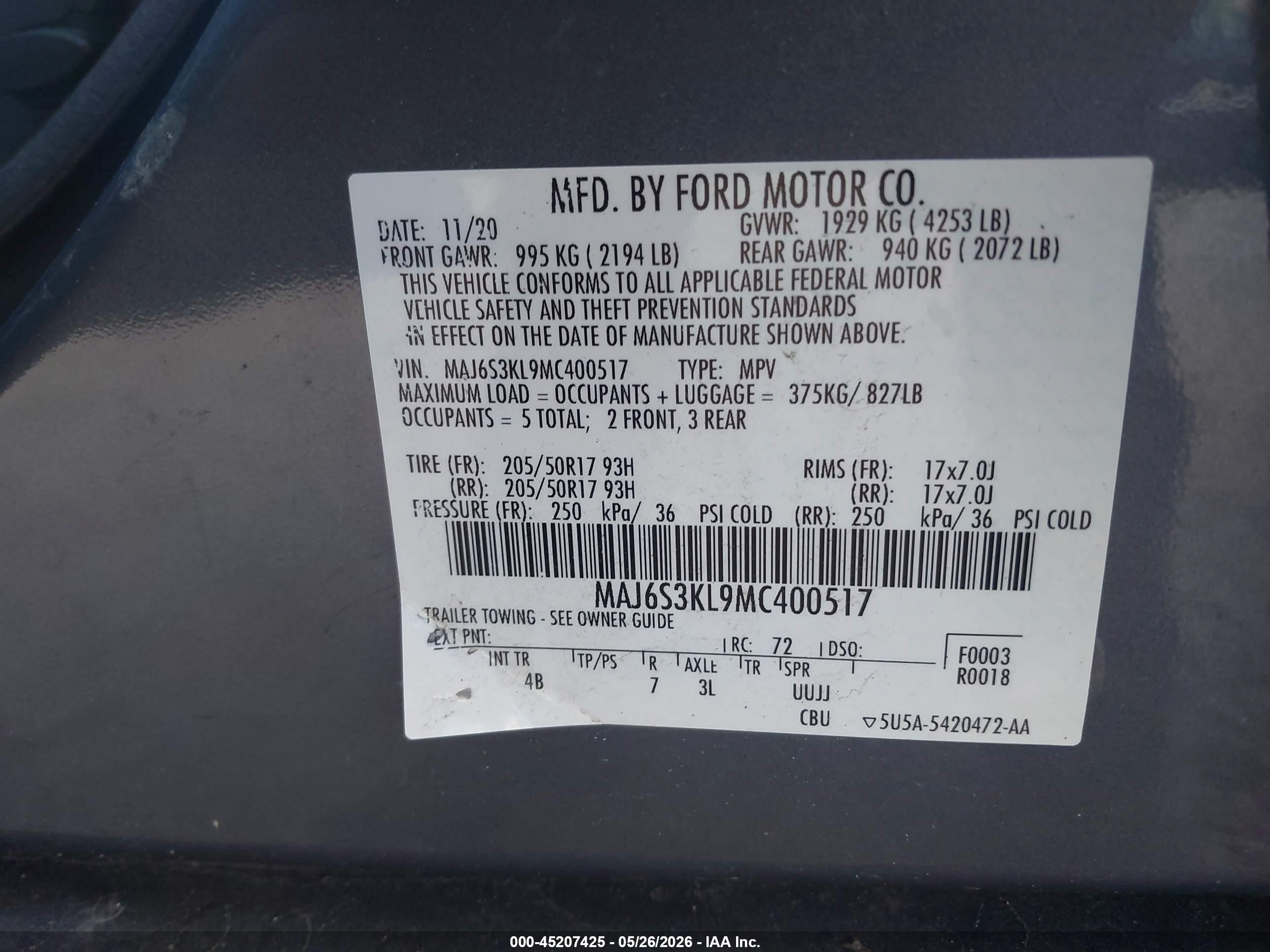 2021 Ford Ecosport Titanium Black vin: MAJ6S3KL9MC400517
