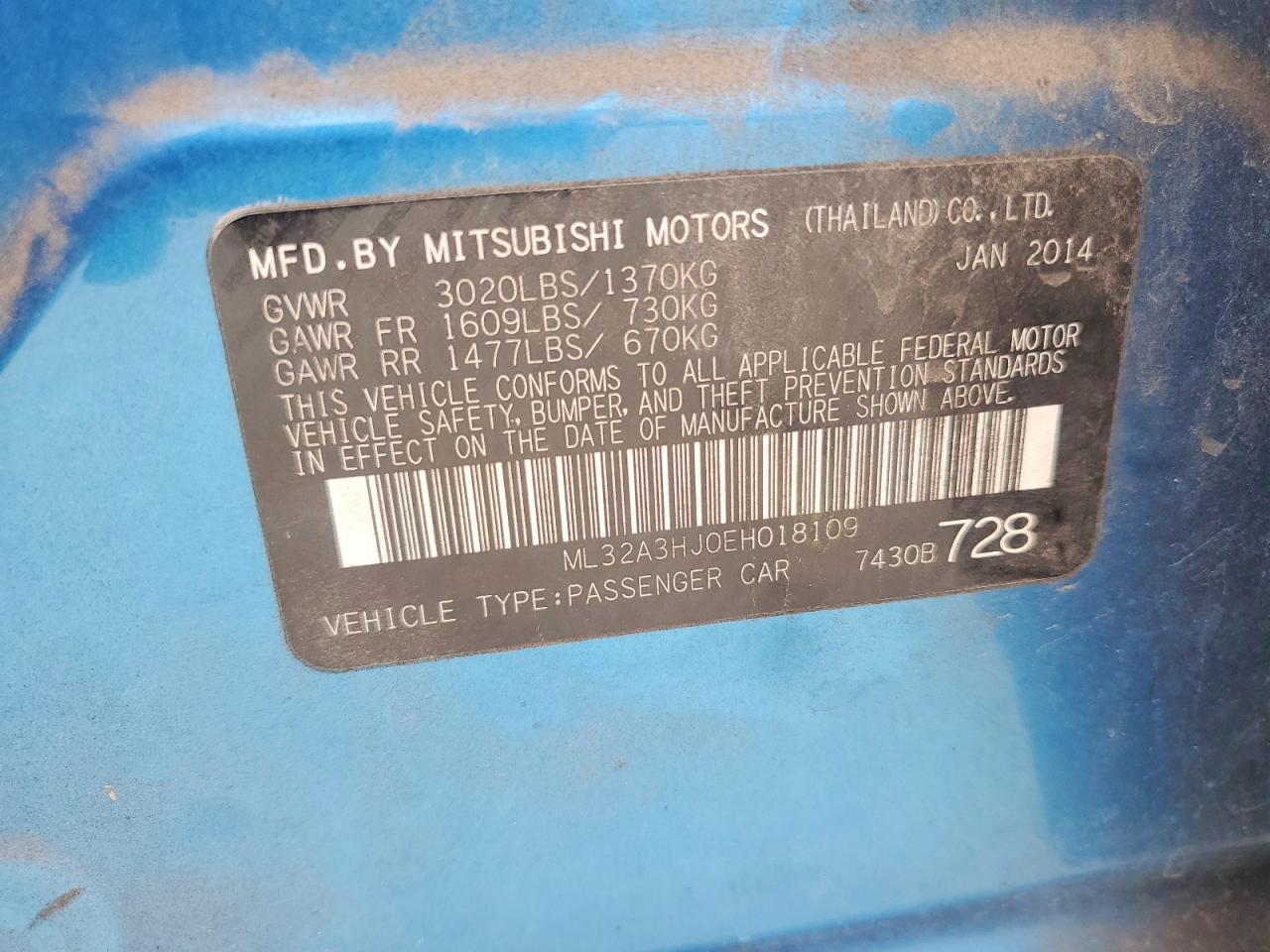 2014 Mitsubishi Mirage De Blue vin: ML32A3HJ0EH018109