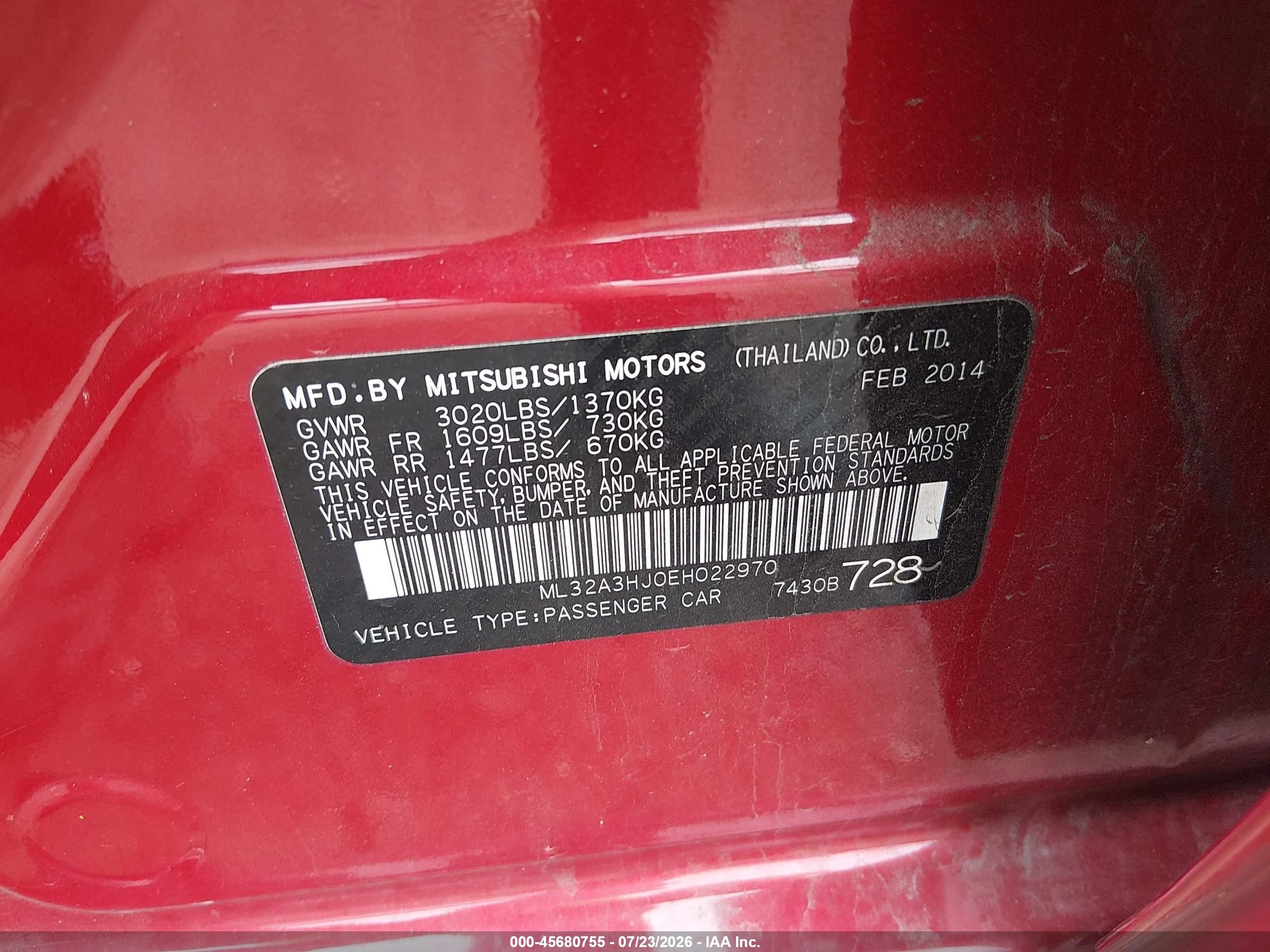 2014 Mitsubishi Mirage De Red vin: ML32A3HJ0EH022970