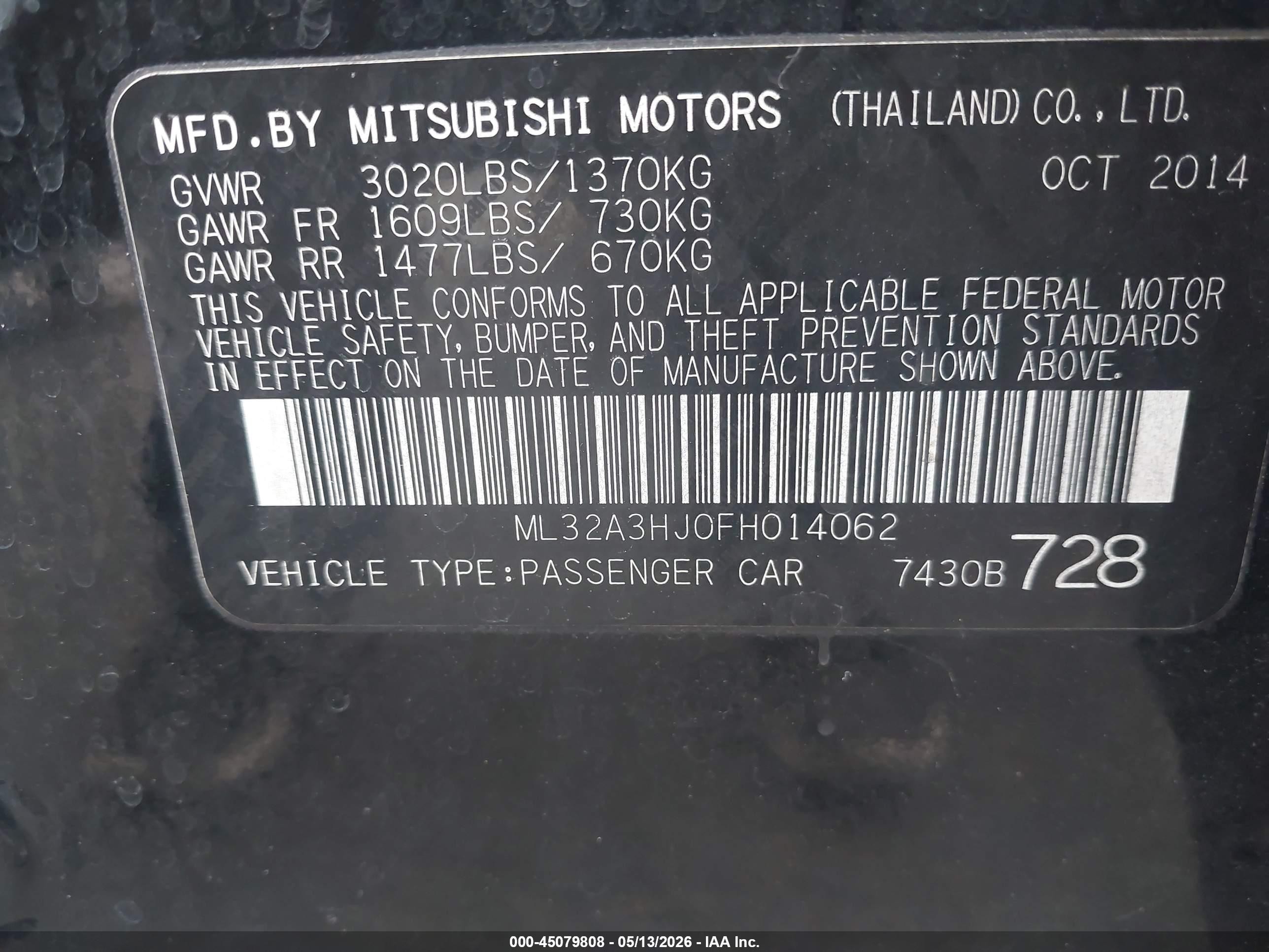 2015 Mitsubishi Mirage De Black vin: ML32A3HJ0FH014062