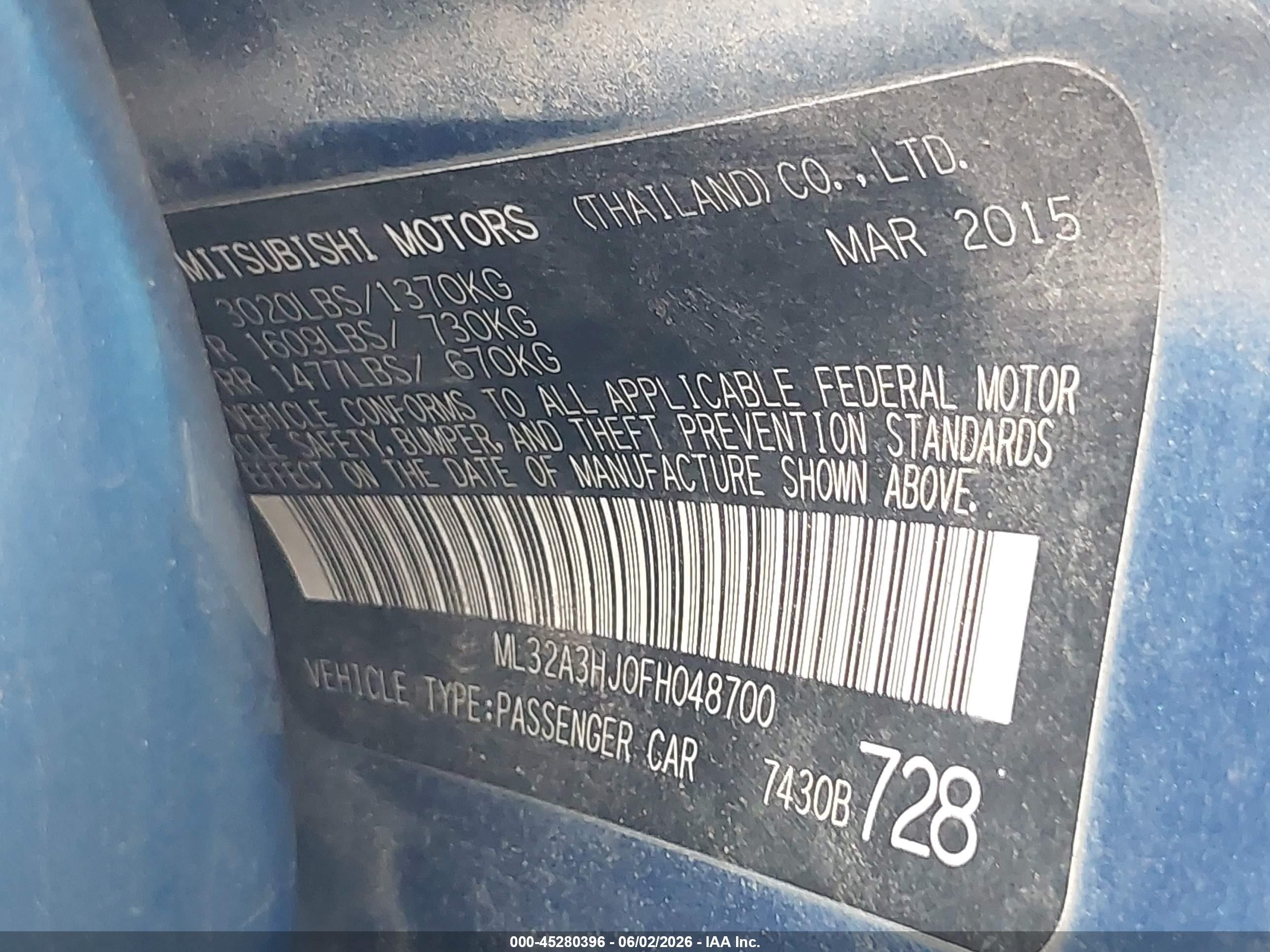 2015 Mitsubishi Mirage De Blue vin: ML32A3HJ0FH048700