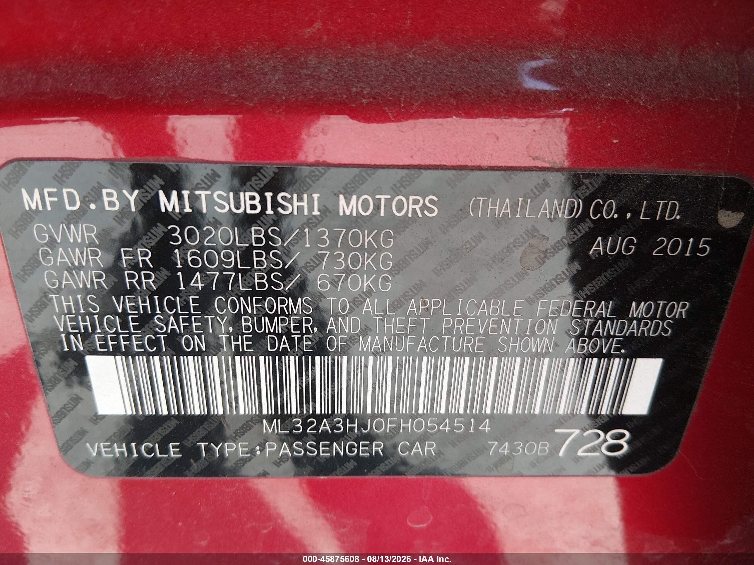 2015 Mitsubishi Mirage De Red vin: ML32A3HJ0FH054514