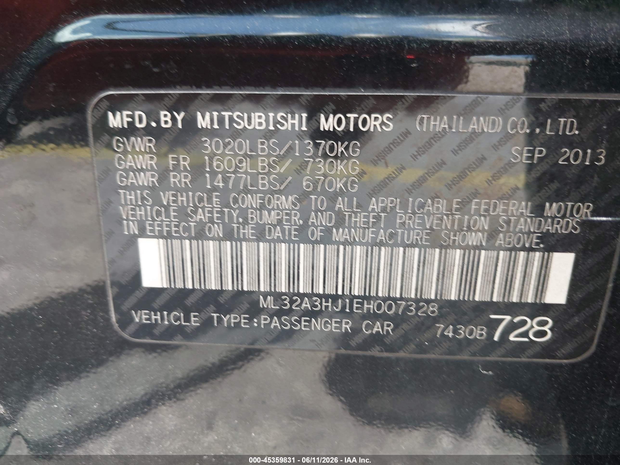 2014 Mitsubishi Mirage De Black vin: ML32A3HJ1EH007328
