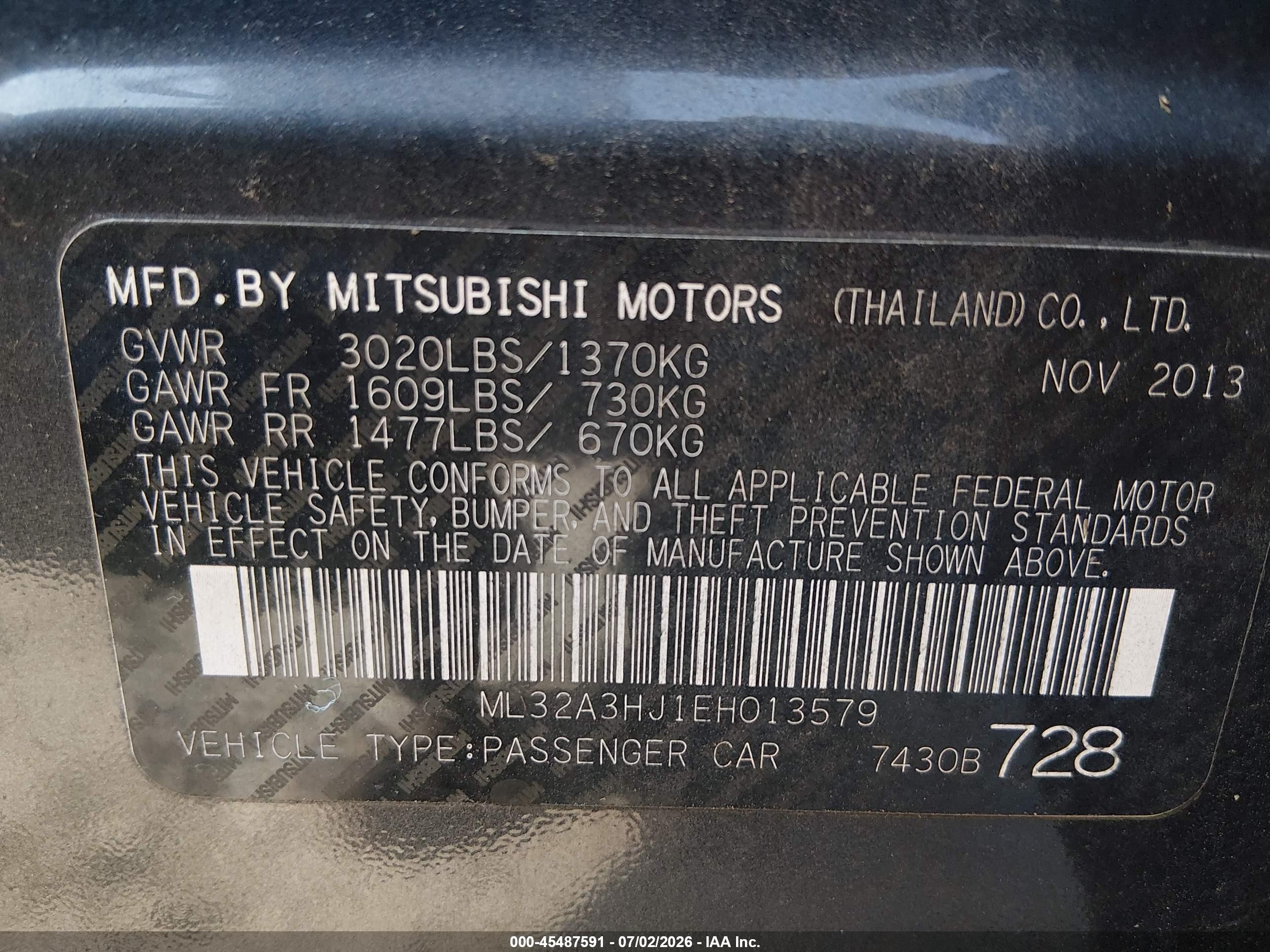 2014 Mitsubishi Mirage De Gray vin: ML32A3HJ1EH013579