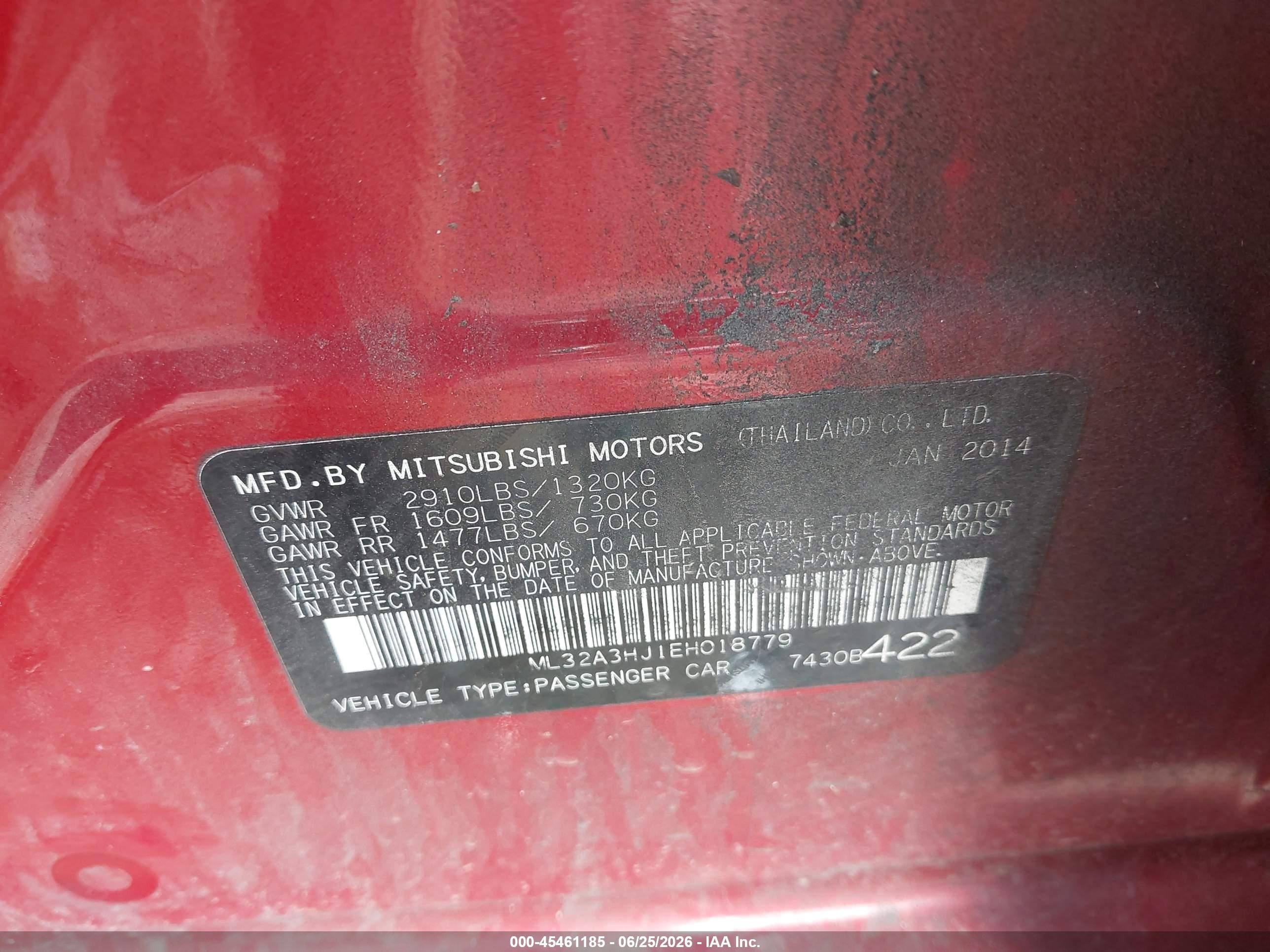 2014 Mitsubishi Mirage De Red vin: ML32A3HJ1EH018779