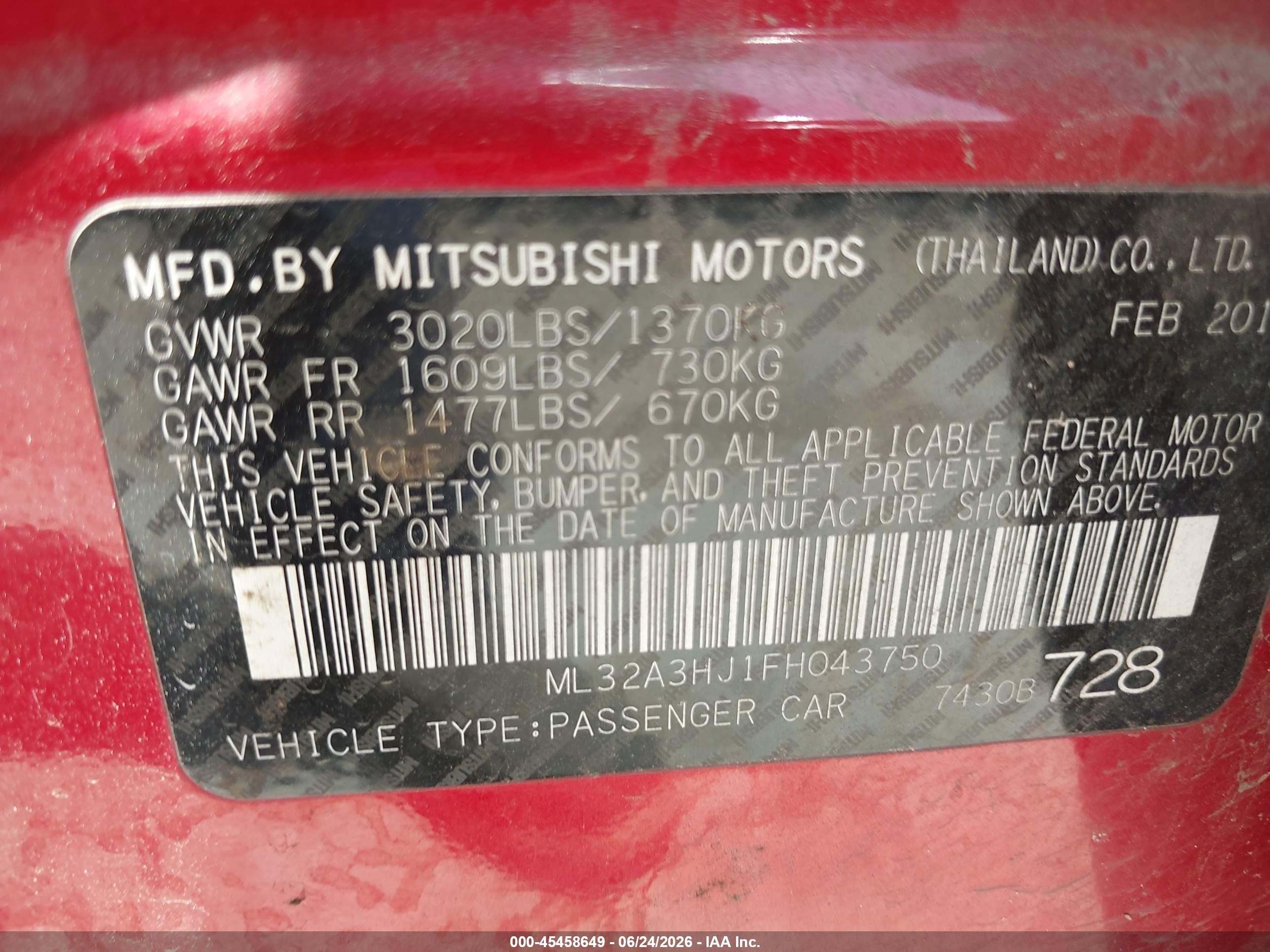 2015 Mitsubishi Mirage De Red vin: ML32A3HJ1FH043750