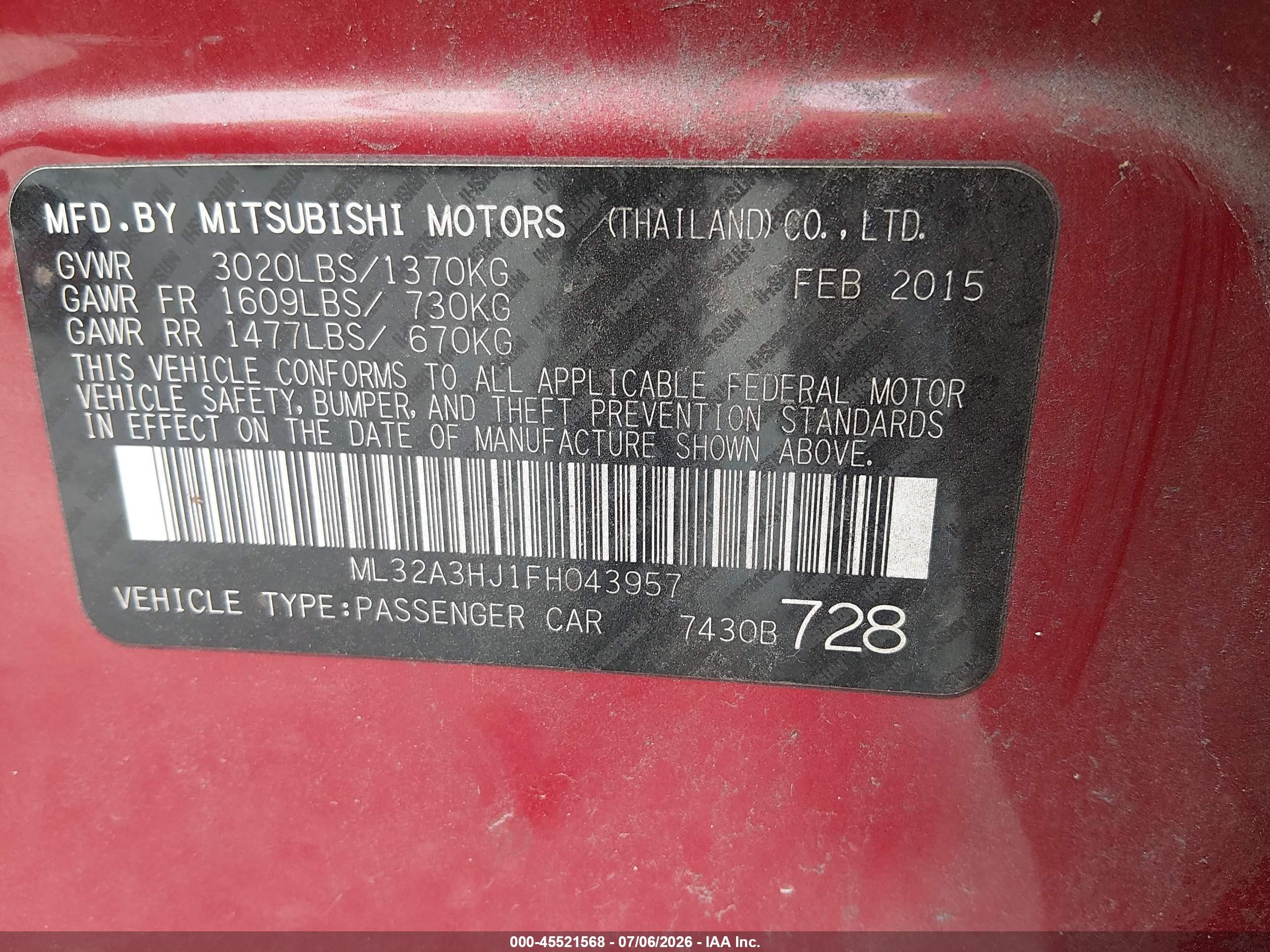 2015 Mitsubishi Mirage De Red vin: ML32A3HJ1FH043957