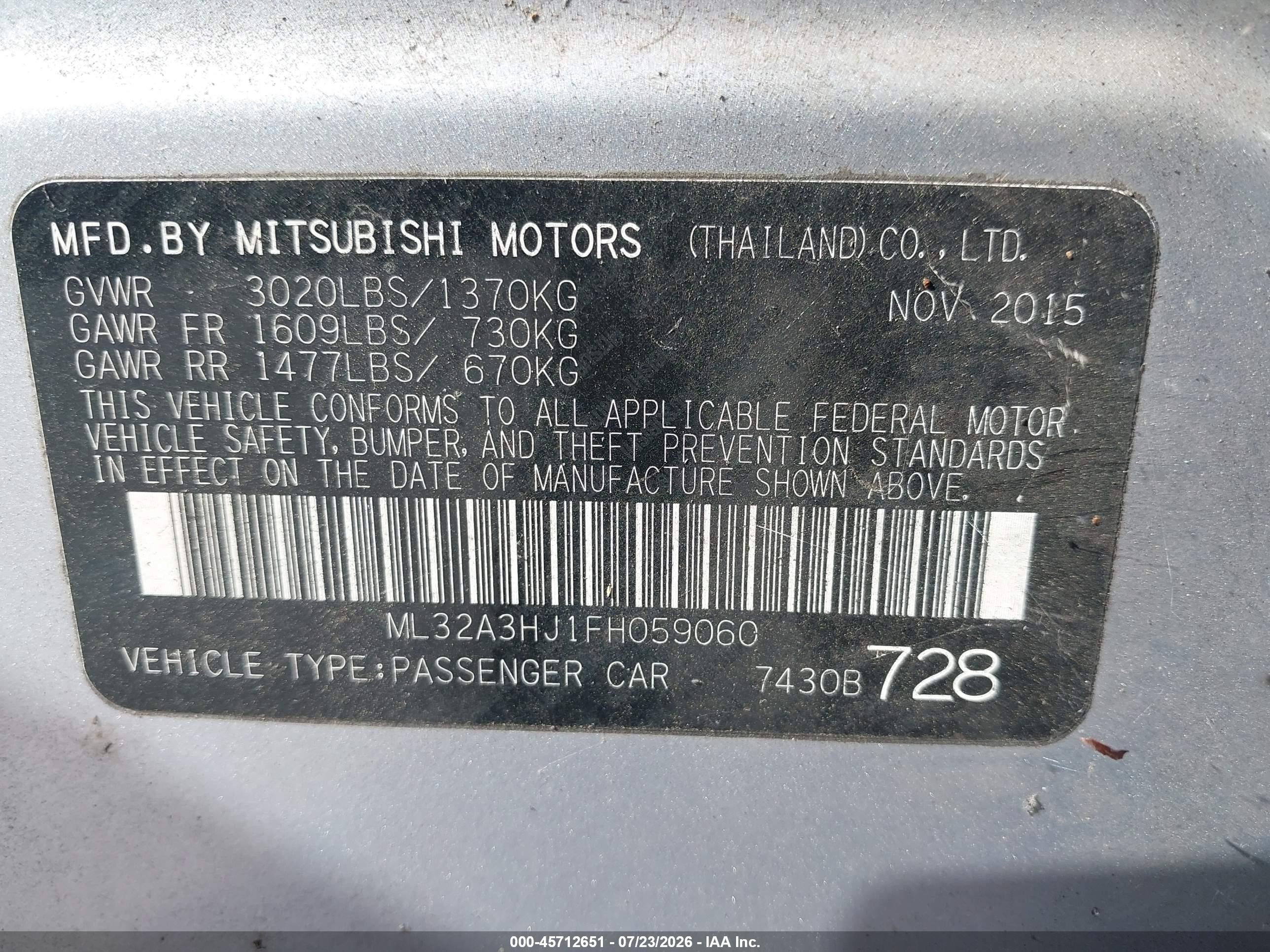 2015 Mitsubishi Mirage De Silver vin: ML32A3HJ1FH059060