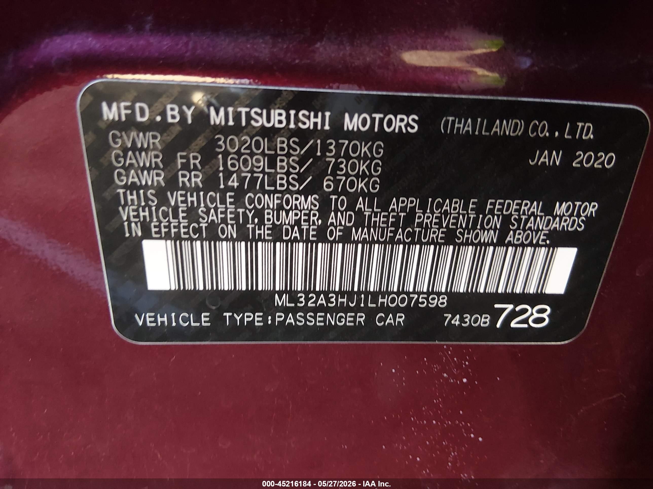 2020 Mitsubishi Mirage Es Maroon vin: ML32A3HJ1LH007598