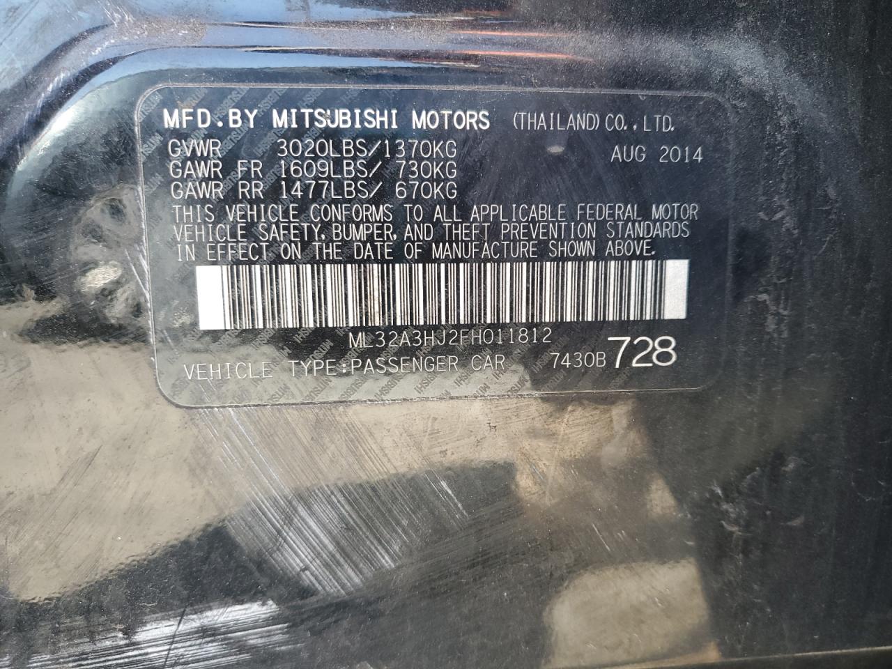 2015 Mitsubishi Mirage De Black vin: ML32A3HJ2FH011812