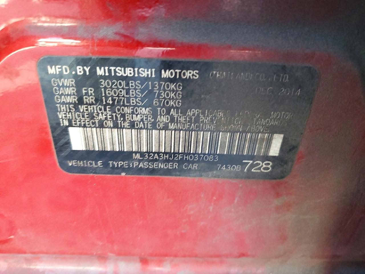 2015 Mitsubishi Mirage De Red vin: ML32A3HJ2FH037083