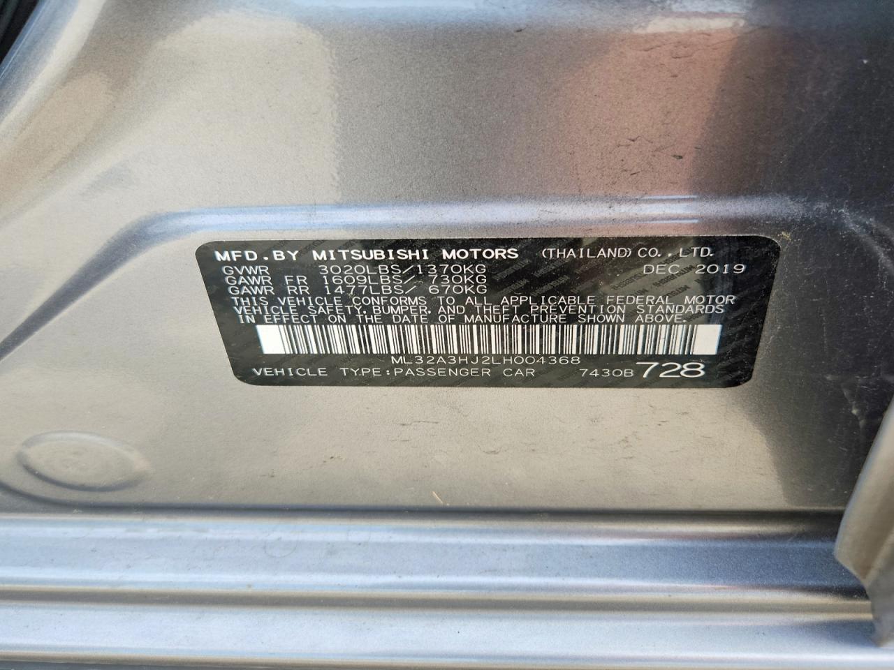 2020 Mitsubishi Mirage Es Gray vin: ML32A3HJ2LH004368
