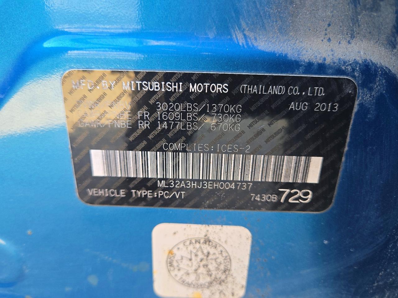 2014 Mitsubishi Mirage De Blue vin: ML32A3HJ3EH004737
