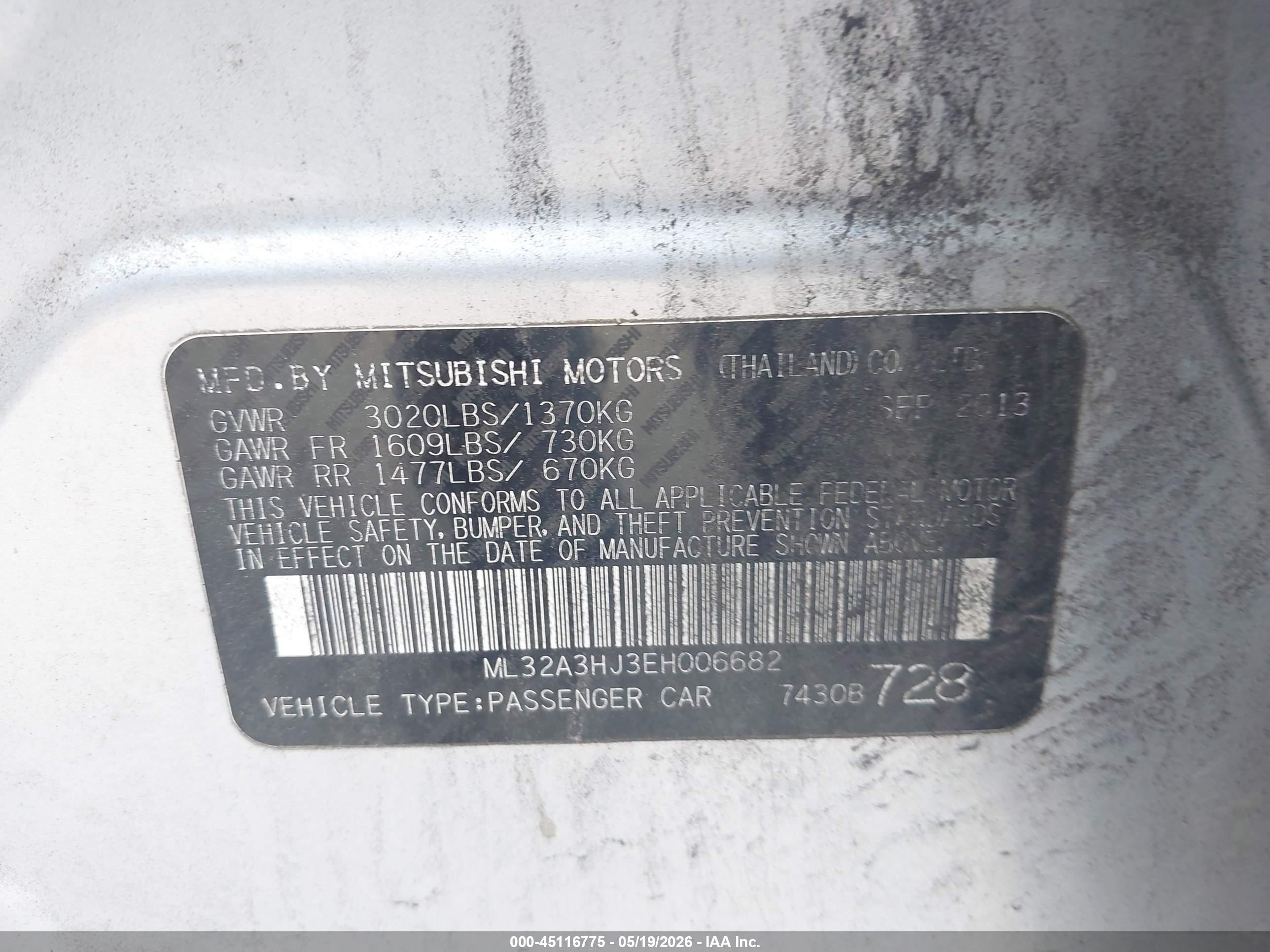 2014 Mitsubishi Mirage De Silver vin: ML32A3HJ3EH006682