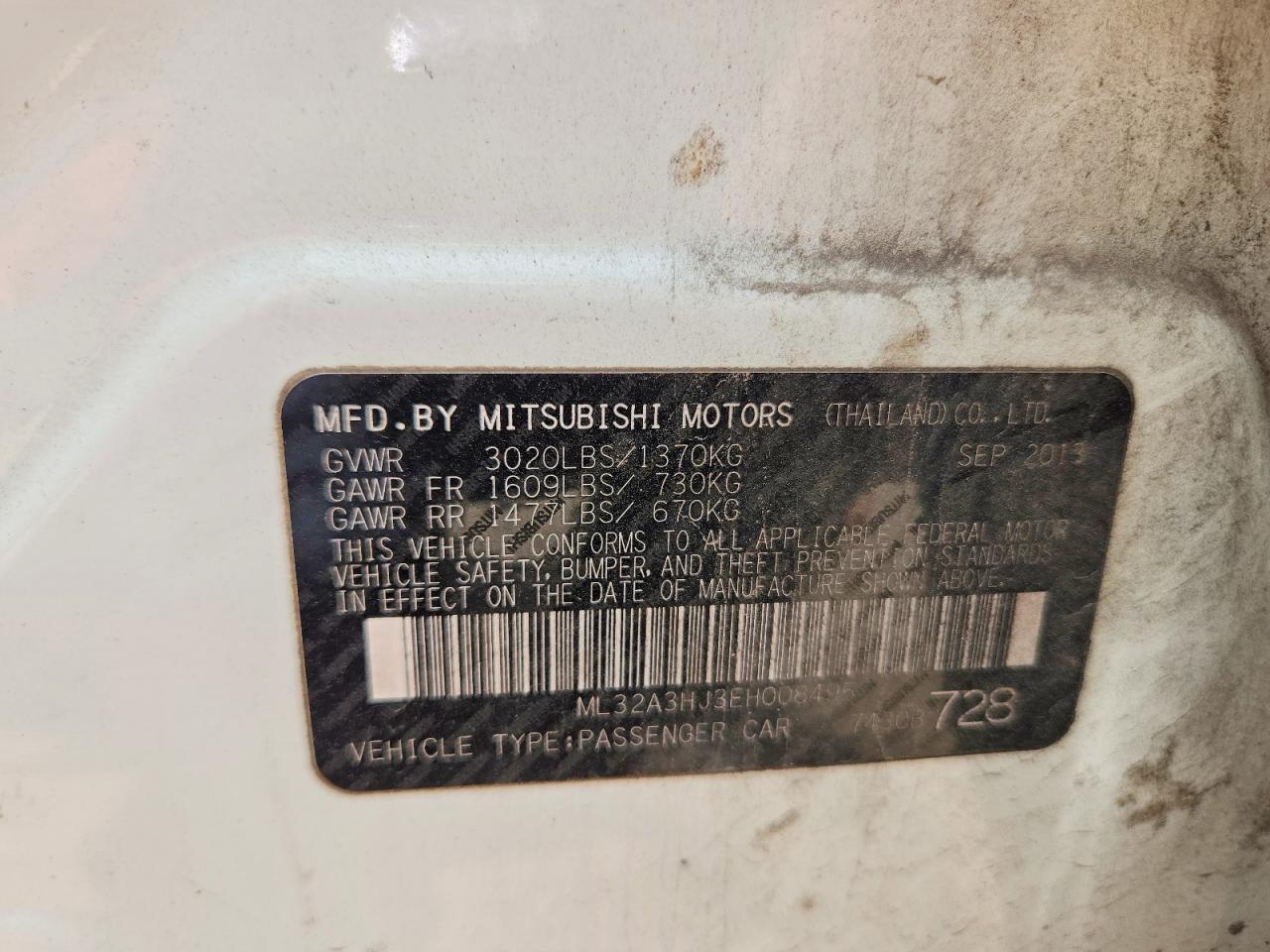 2014 Mitsubishi Mirage De White vin: ML32A3HJ3EH008495