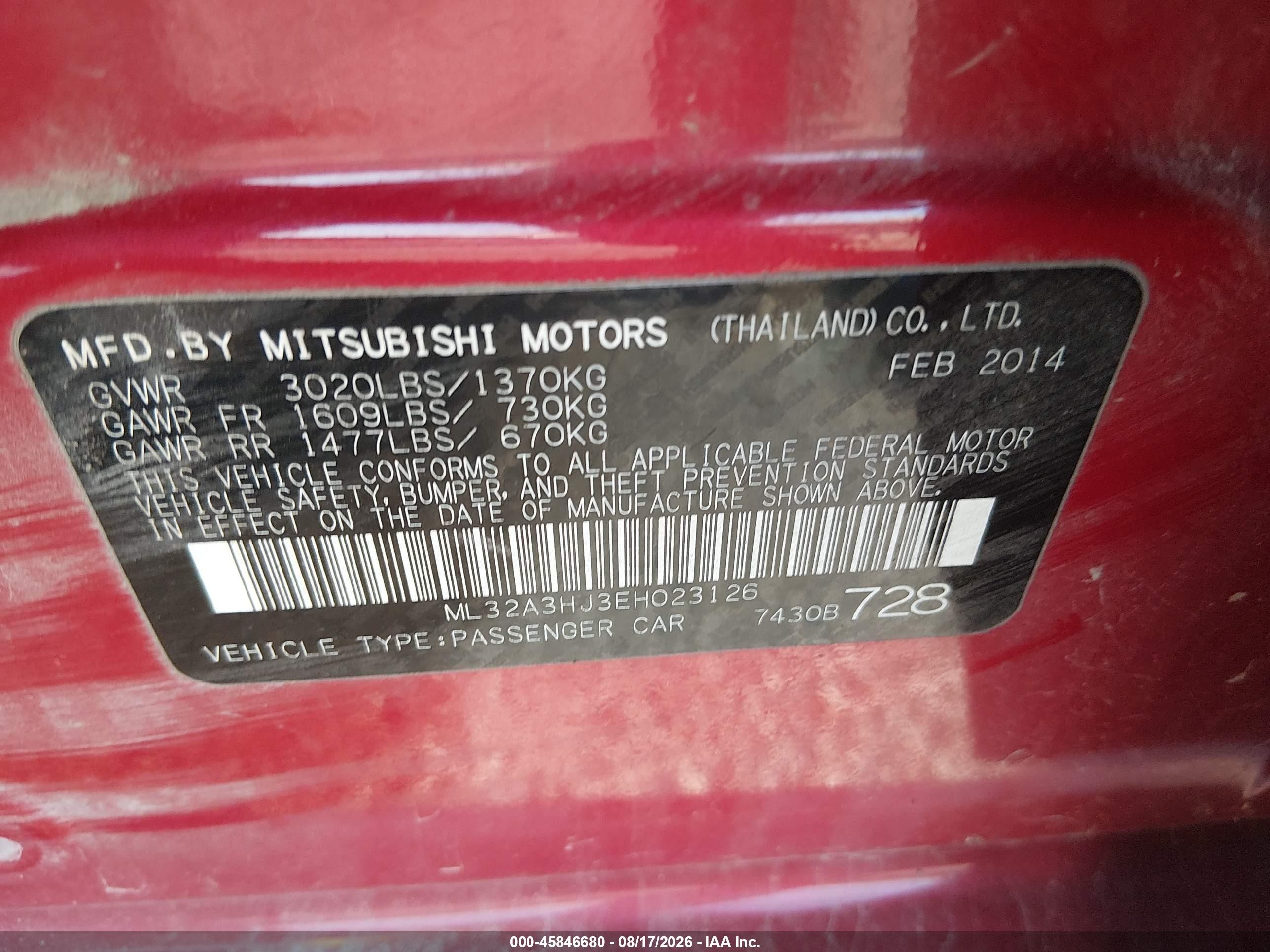 2014 Mitsubishi Mirage De Red vin: ML32A3HJ3EH023126