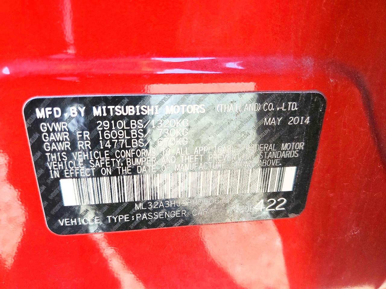 2015 Mitsubishi Mirage De Red vin: ML32A3HJ3FH000673