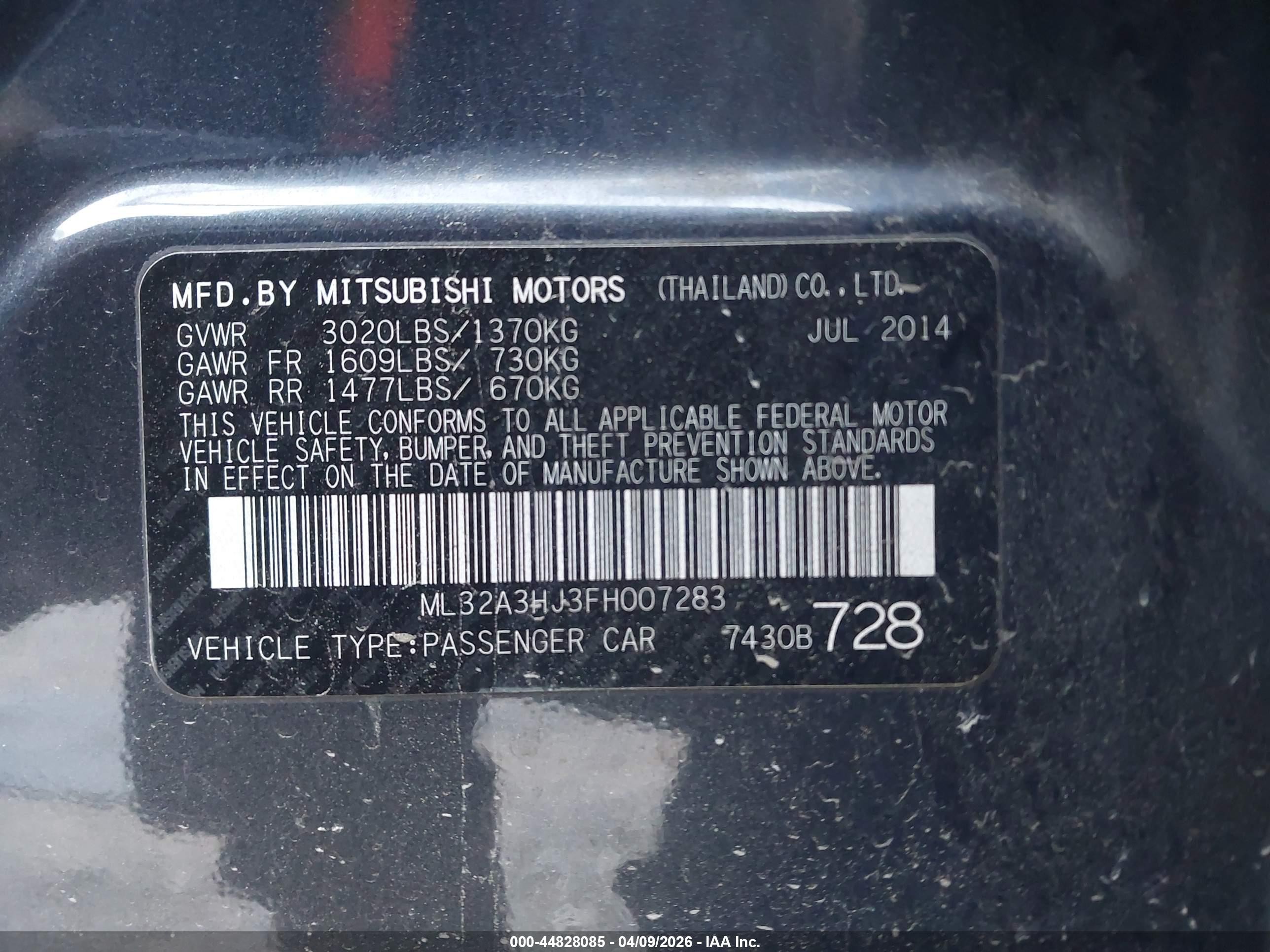 2015 Mitsubishi Mirage De/rf Gray vin: ML32A3HJ3FH007283