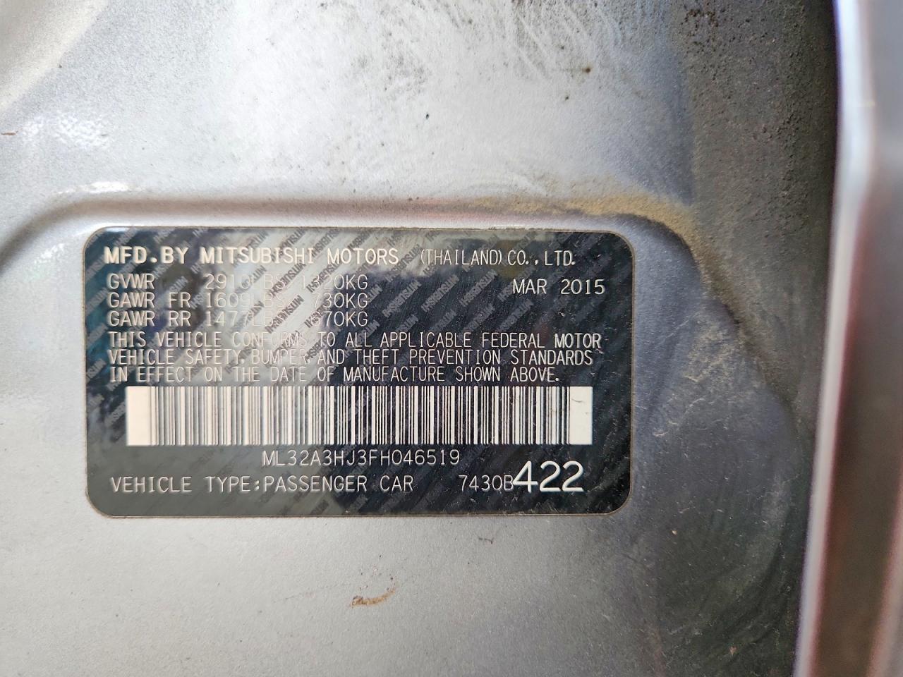 2015 Mitsubishi Mirage De Silver vin: ML32A3HJ3FH046519