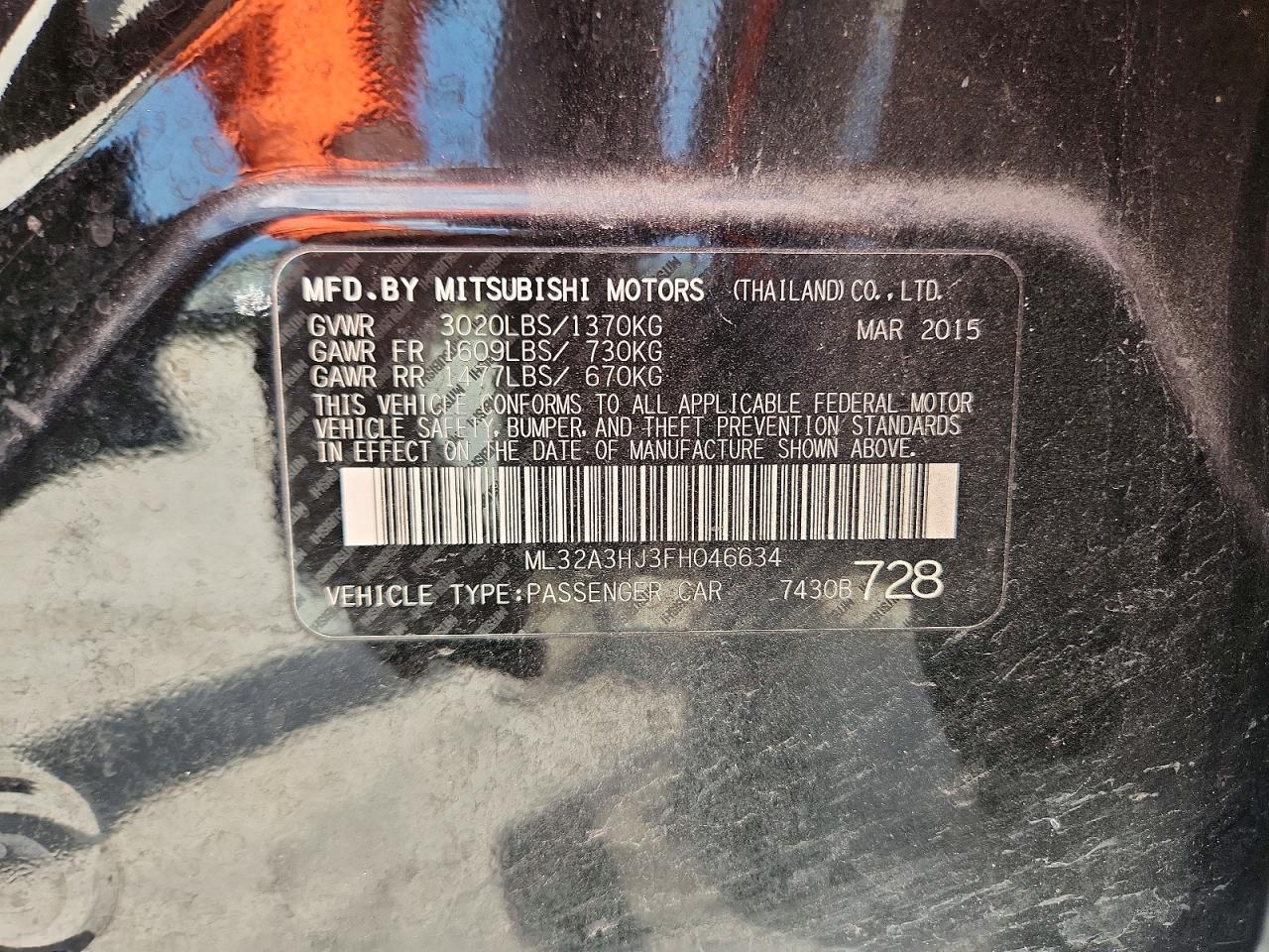 2015 Mitsubishi Mirage De Black vin: ML32A3HJ3FH046634