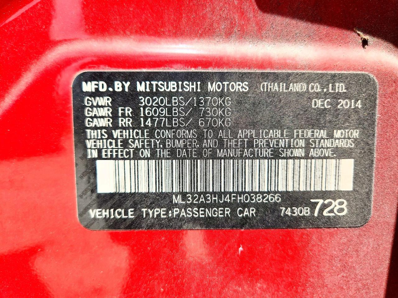 2015 Mitsubishi Mirage De Red vin: ML32A3HJ4FH038266